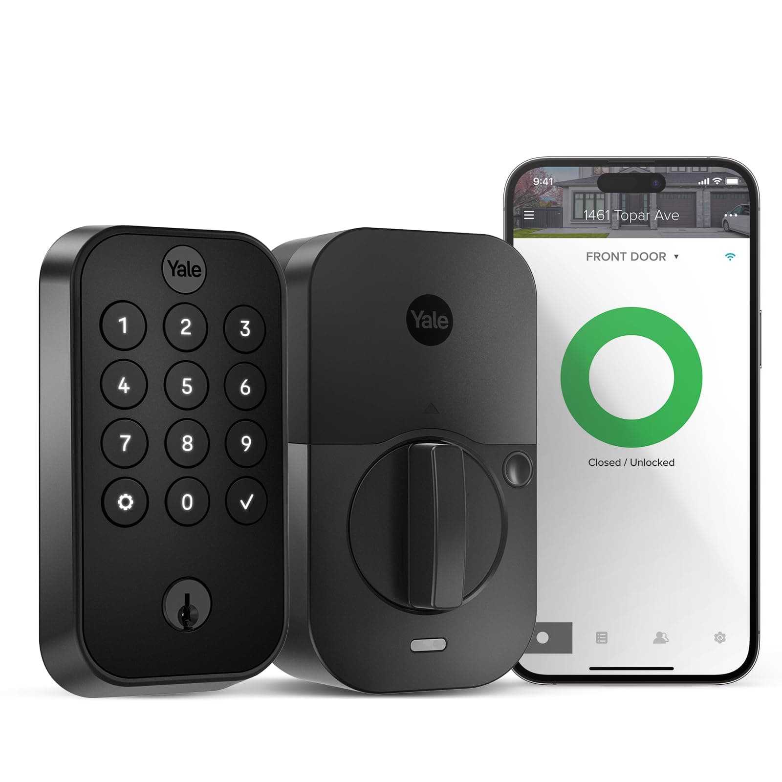 Security Assure Lock 2 Deadbolt, Black Suede Keyed Smart Entry Door Lock with Wi-Fi Connected Keypad for Code Entry and Remote Access, YRD410-WF1-BSP
