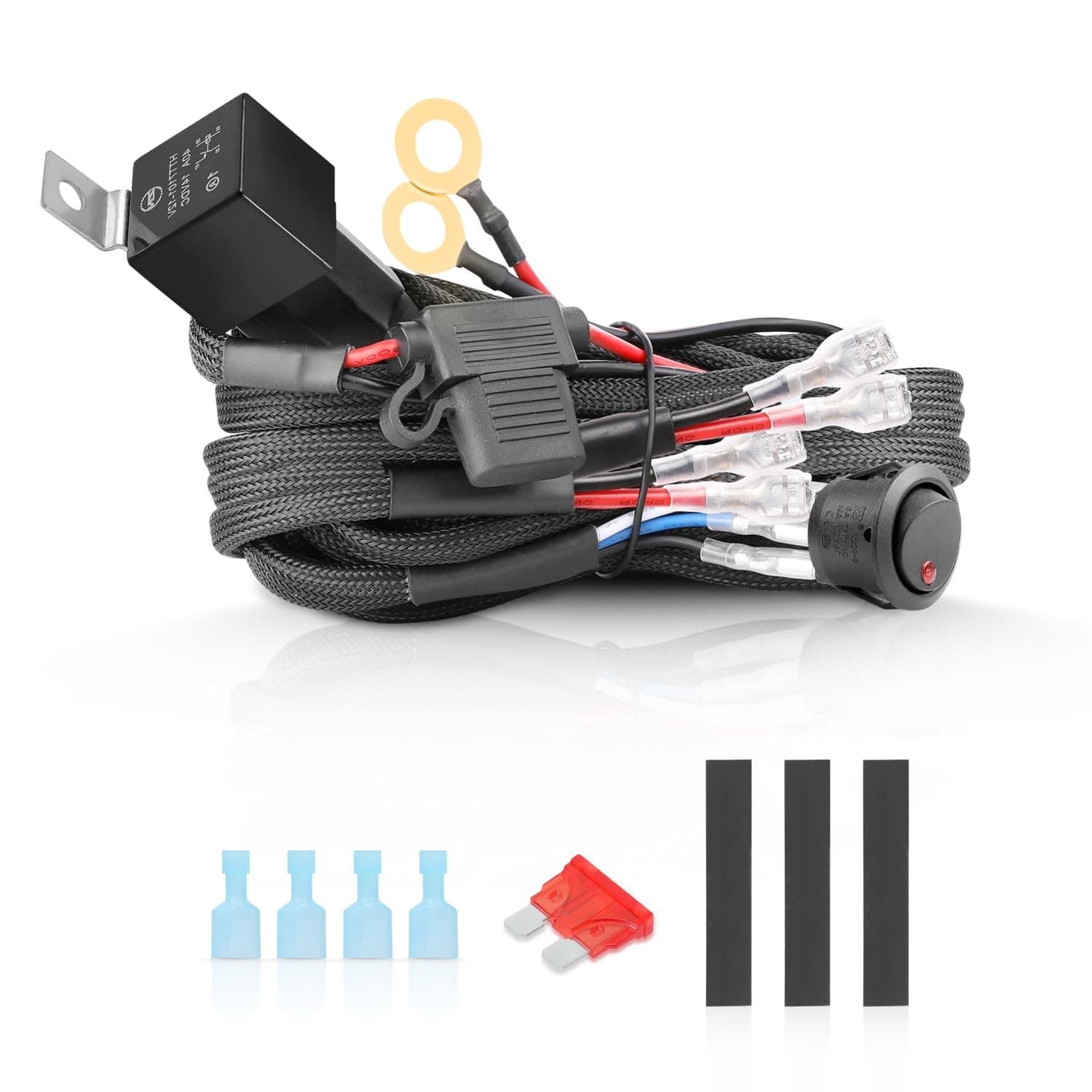Wiring Harness 2 Leads, AKD Part Light Bar Wire Harness Kit for LED Light Bar Fog Lights w/ 12V 40A Relay Fuse Rocker Switch Wiring Harness for ATV UTV SUV Offroad Trucks Pickup Boat