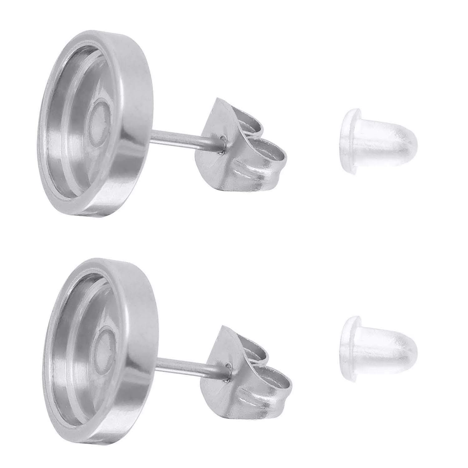 50 Stainless Steel 8mm Blank Stud Earring Bezel +100 Backs Set, Thick Blank Cabochon Setting Kits Post Cup Findings Earring Jewelry Making Supplies 0127