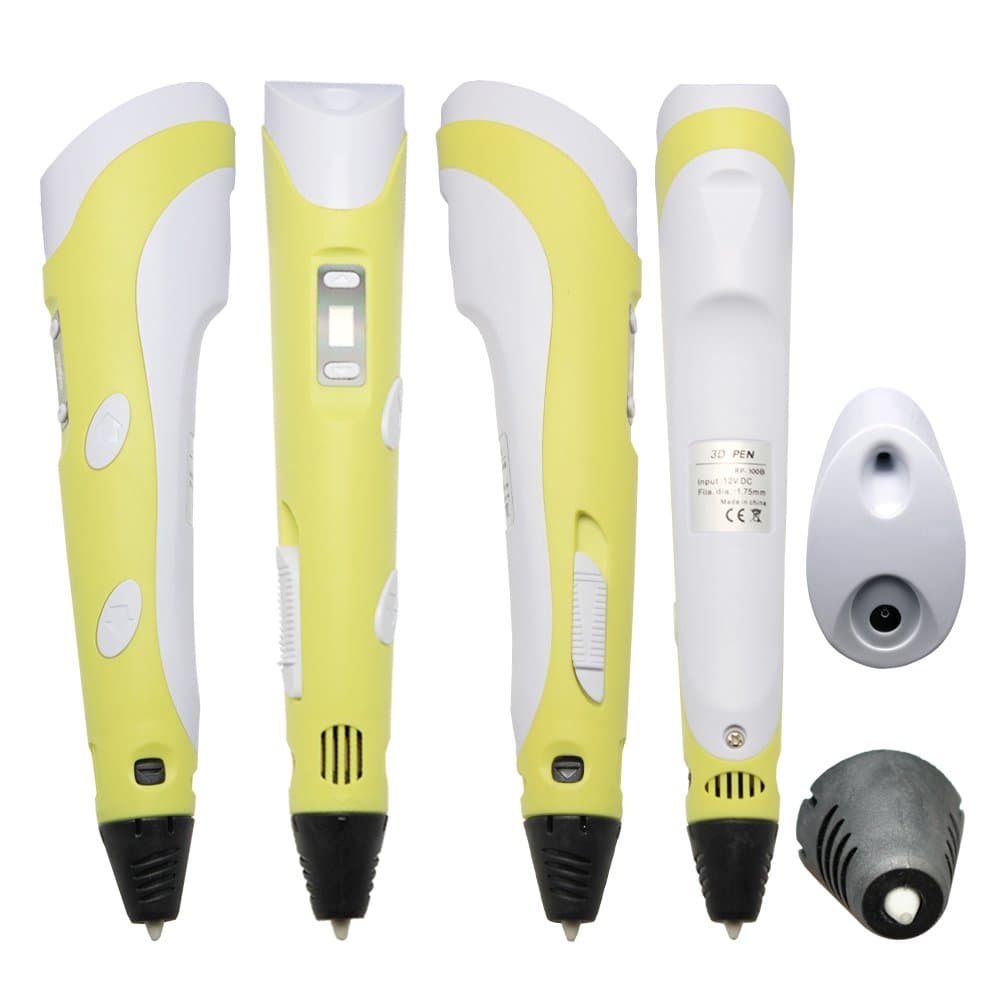 3D Drawing Pen with LCD Display and 3 Free 1.75mm Filament Starter Pack (Yellow)