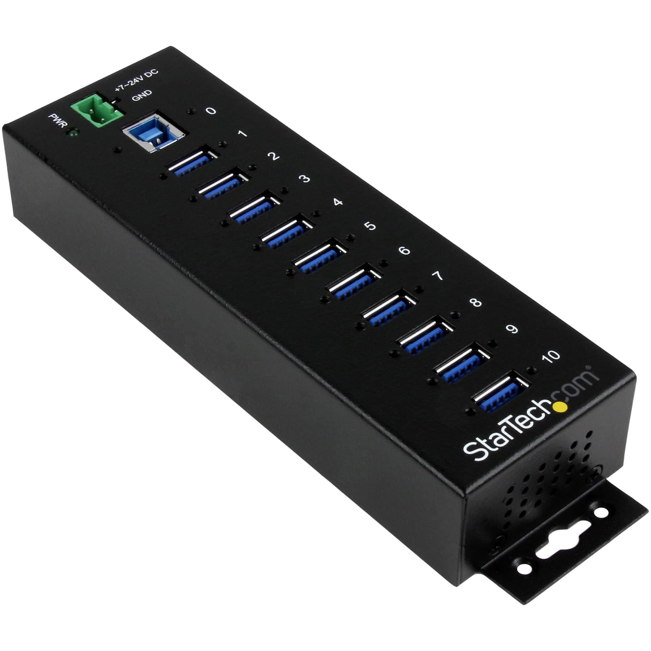 StarTech 10-Port USB 3.0 Hub - 5Gbps - Metal Industrial USB-A Hub with ESD & Surge Protection - Din Rail, Wall or Desk Mountable - TAA Compliant USB Expander Hub (ST1030USBM)
