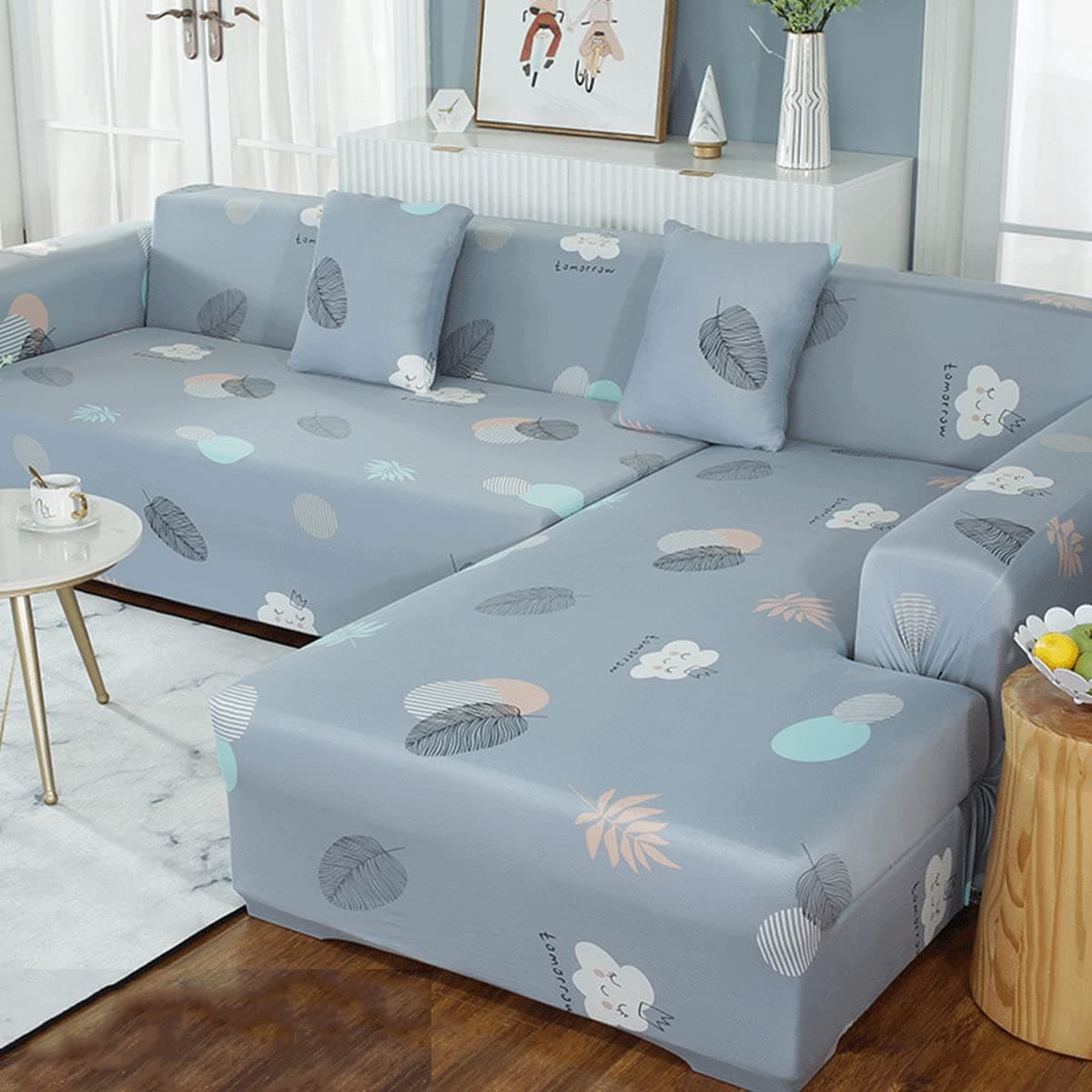2 pcs Sectional Couch Covers, Printed L-Shaped , Stretch Couch Slipcovers for Sectional Sofa,Suitable for Combined Chaise Longue Cover (Pattern XUANYE, 3 seat+ 3 seat )
