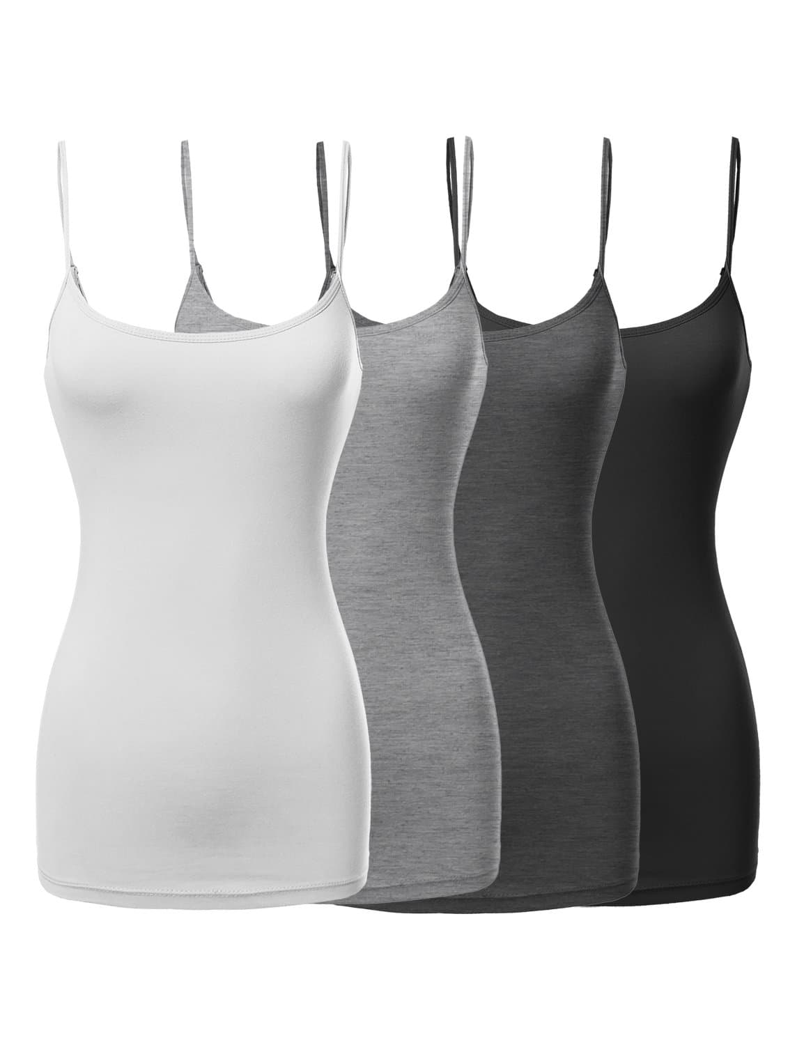 Made by EmmaWomen's Basic Solid Long Length Adjustable Spaghetti Strap Tank Top [4PACK]