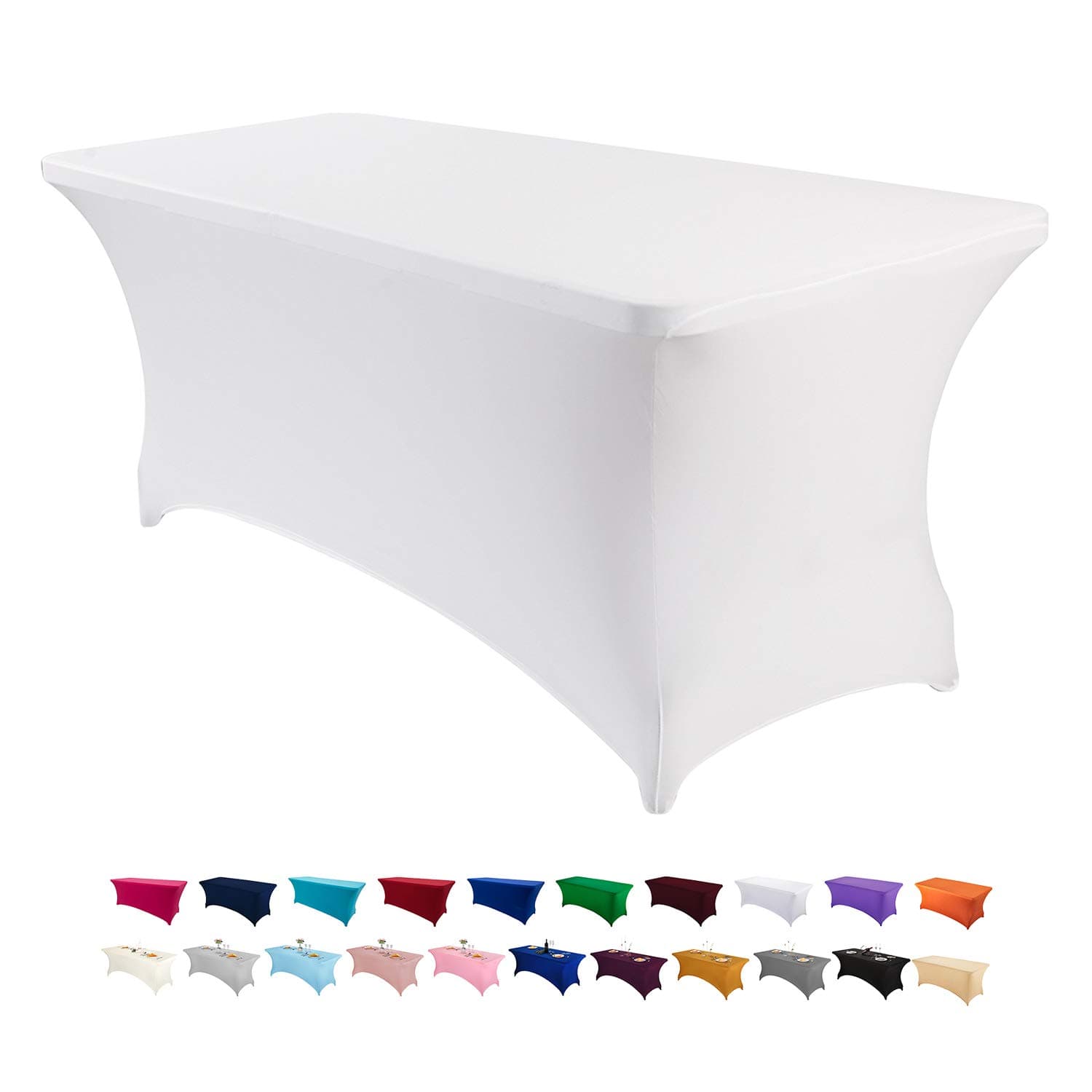 Peomeise 6FT Spandex Table Cover Rectangular Stretch Spandex Tablecloth (White,6FT)