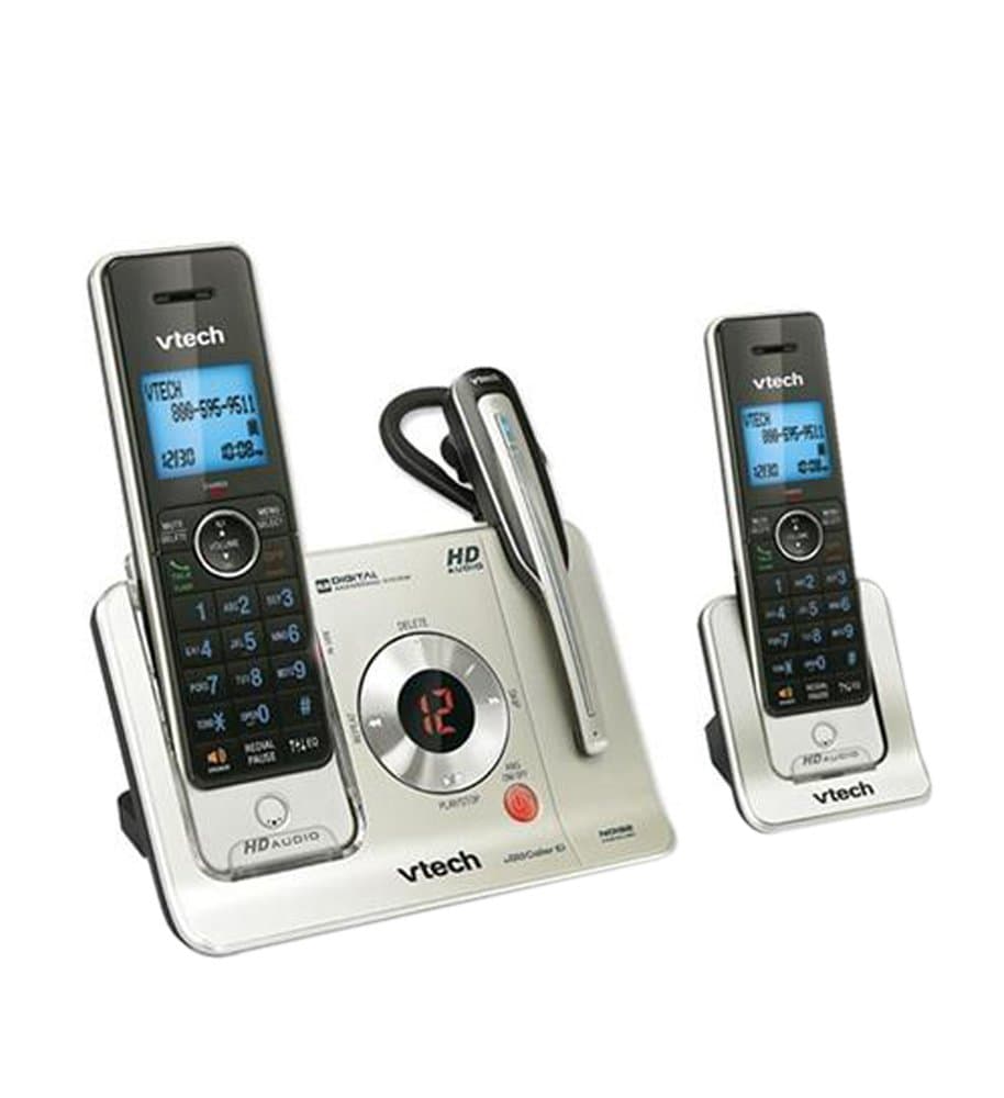 VTech LS6475-3 DECT 6.0 Expandable Cordless Phone with Answering System and DECT Cordless Headset, Silver with 2 Handsets and 1 Headset
