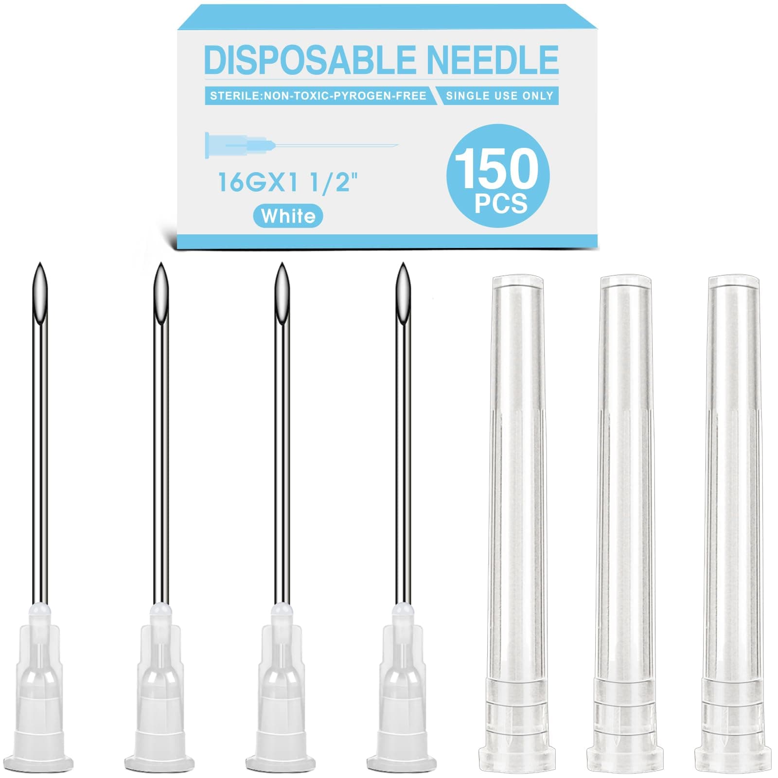 TENKAIWICK 150 Pack 16 Gauge Needle 1.5 Inch, Sterile Disposable Injection Luer Lock Industrial Accessories Needles,Lab Accessories, Individually Wrapped