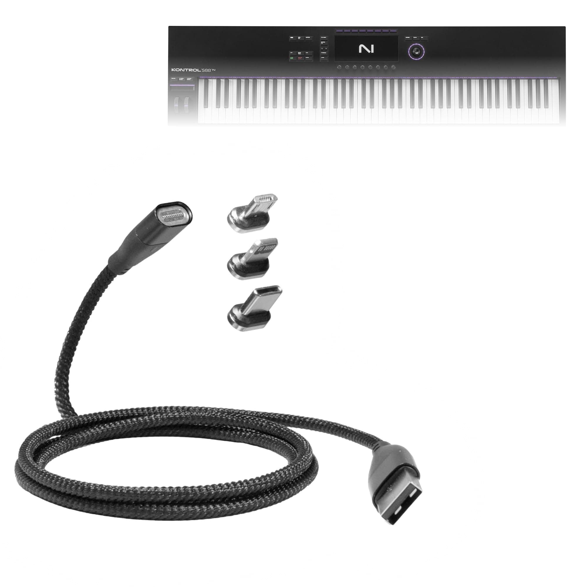 BoxWave Cable Compatible with Native Instruments Kontrol S88 MK3 - MagnetoSnap PD AllCharge Cable (100W), Magnet Charging Braided USB Type-C Micro - Jet Black