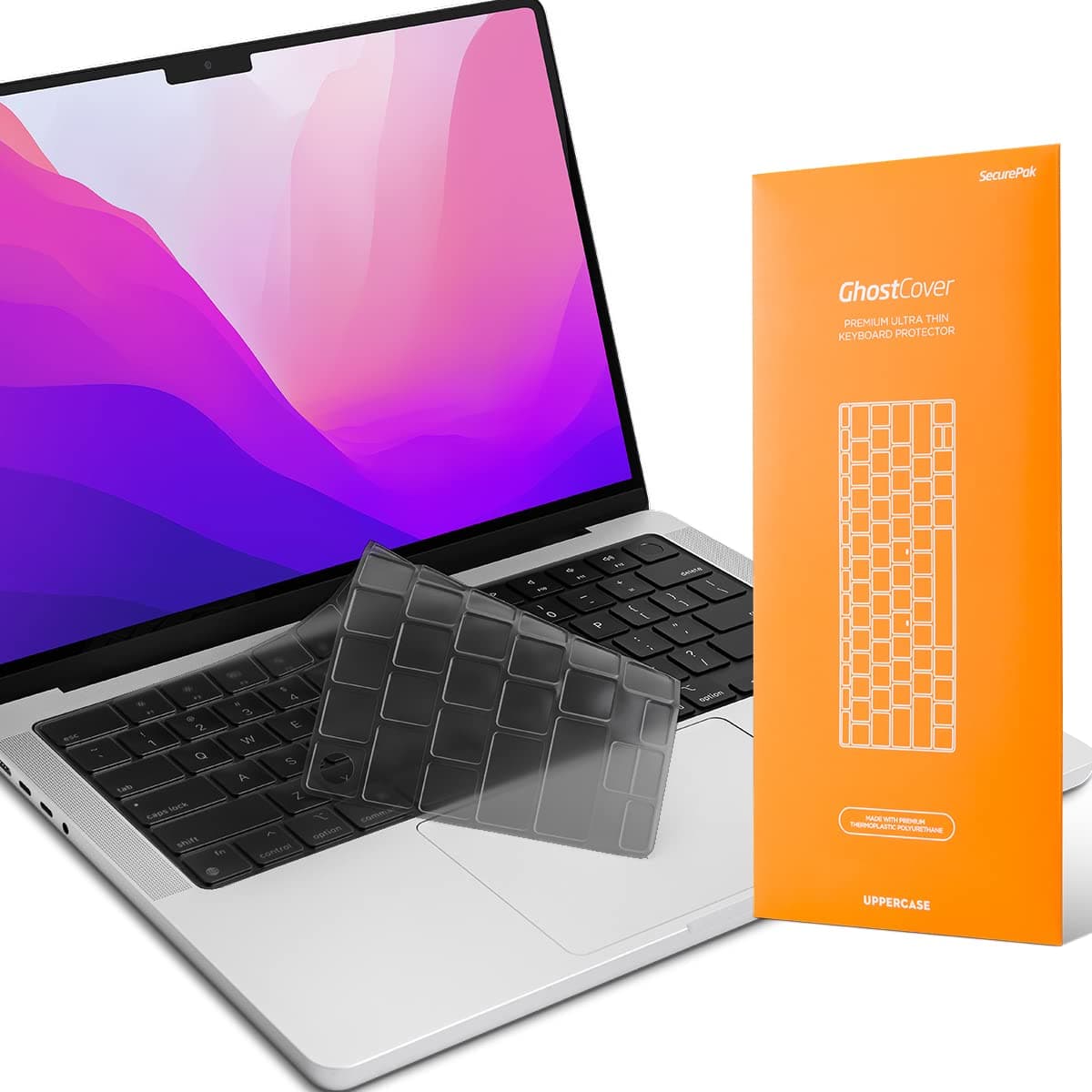 GhostCover Original Premium Ultra Thin Keyboard Cover Protector, Compatible with 2025 2024 2023 2022 2021 M4/M3/M2/M1 Pro/Max MacBook Pro 14/16, M4/M3/M2 MacBook Air 13/15, EU/ISO Layout, Translucent