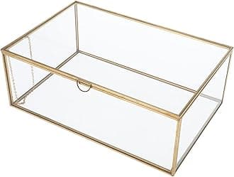 HighFreeHighFree Vintage Glass Box with Lid - Clear Jewelry Glass Display Case - Home Decoration Decorative Box for Jewelry Rings Bracelets (Gold, Large)