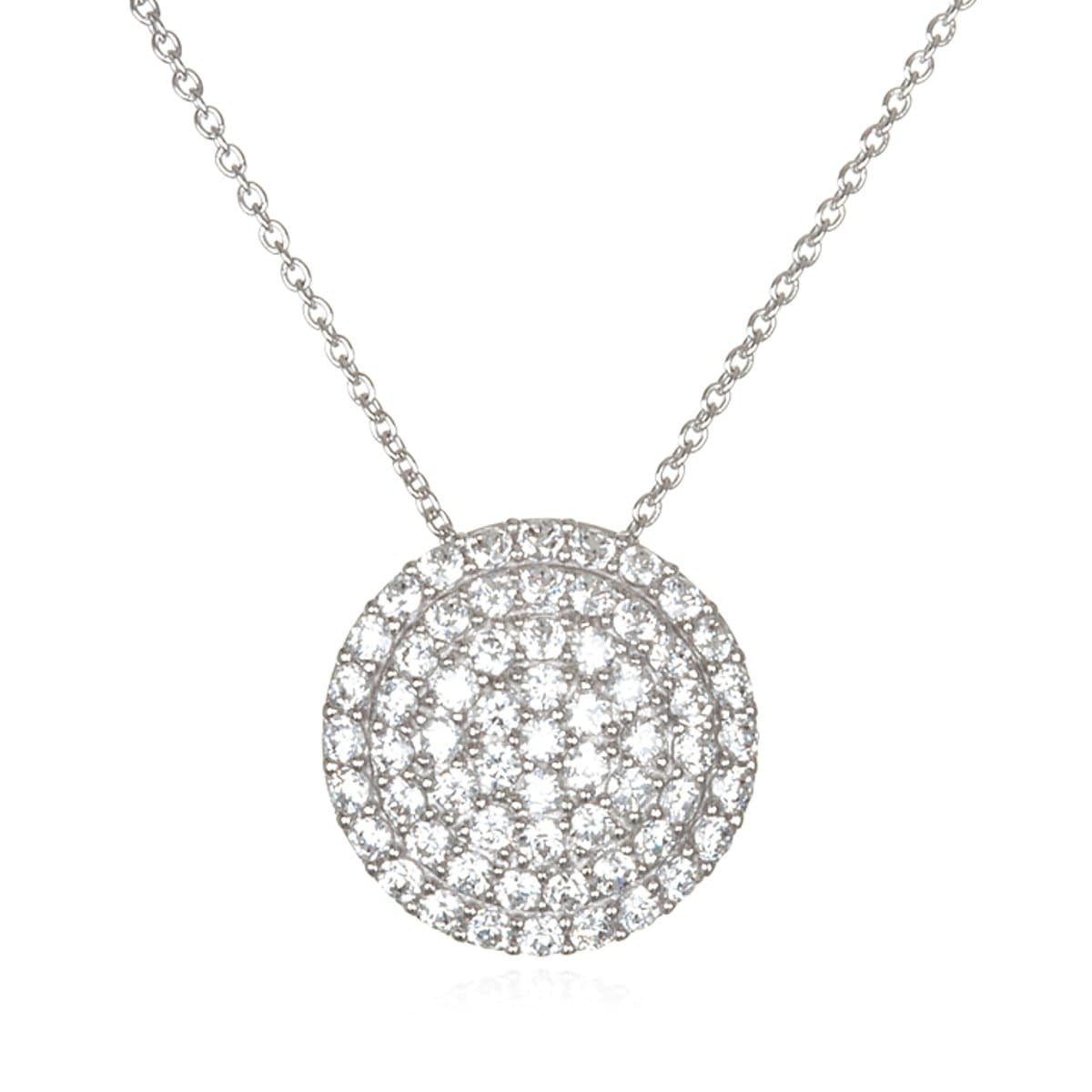 Rhodium Plated Silver White Cz Disk Pendant-18"