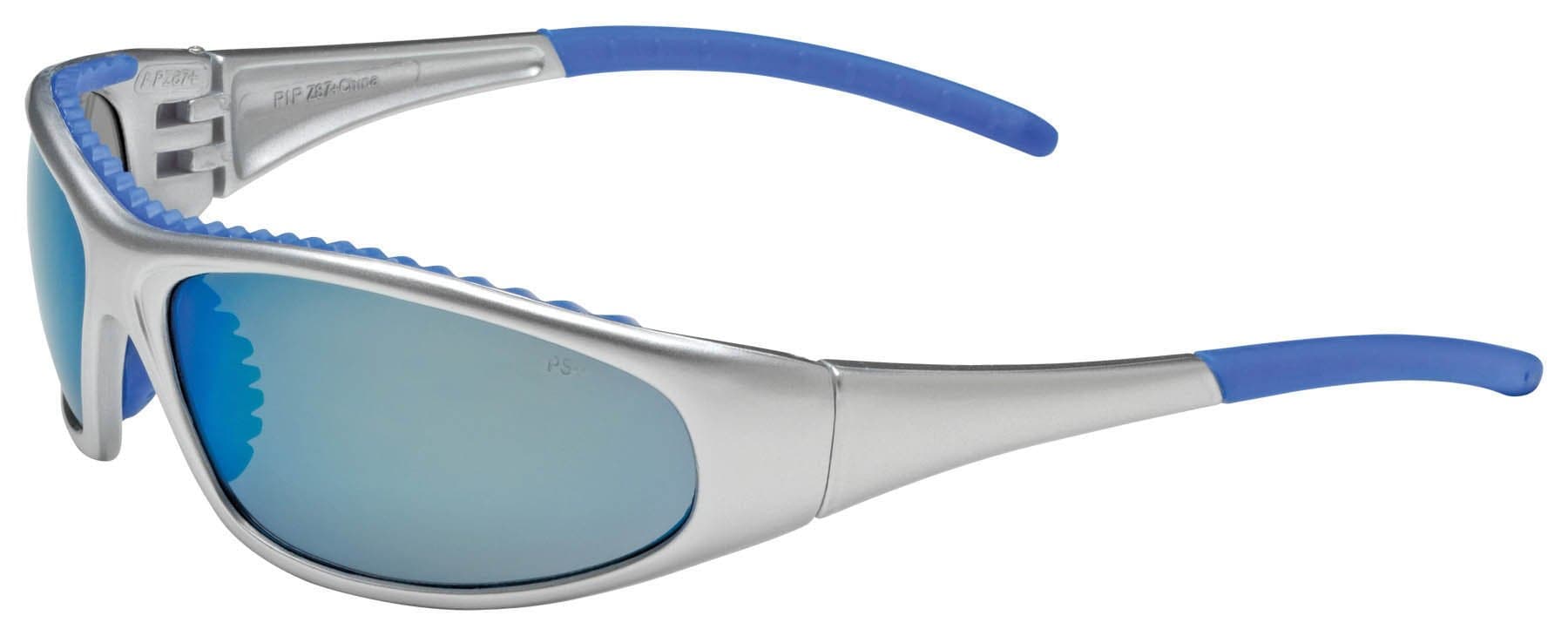 FlashFire Mirror Lens Safety Glasses, Silver / Blue Frame - Blue Lens