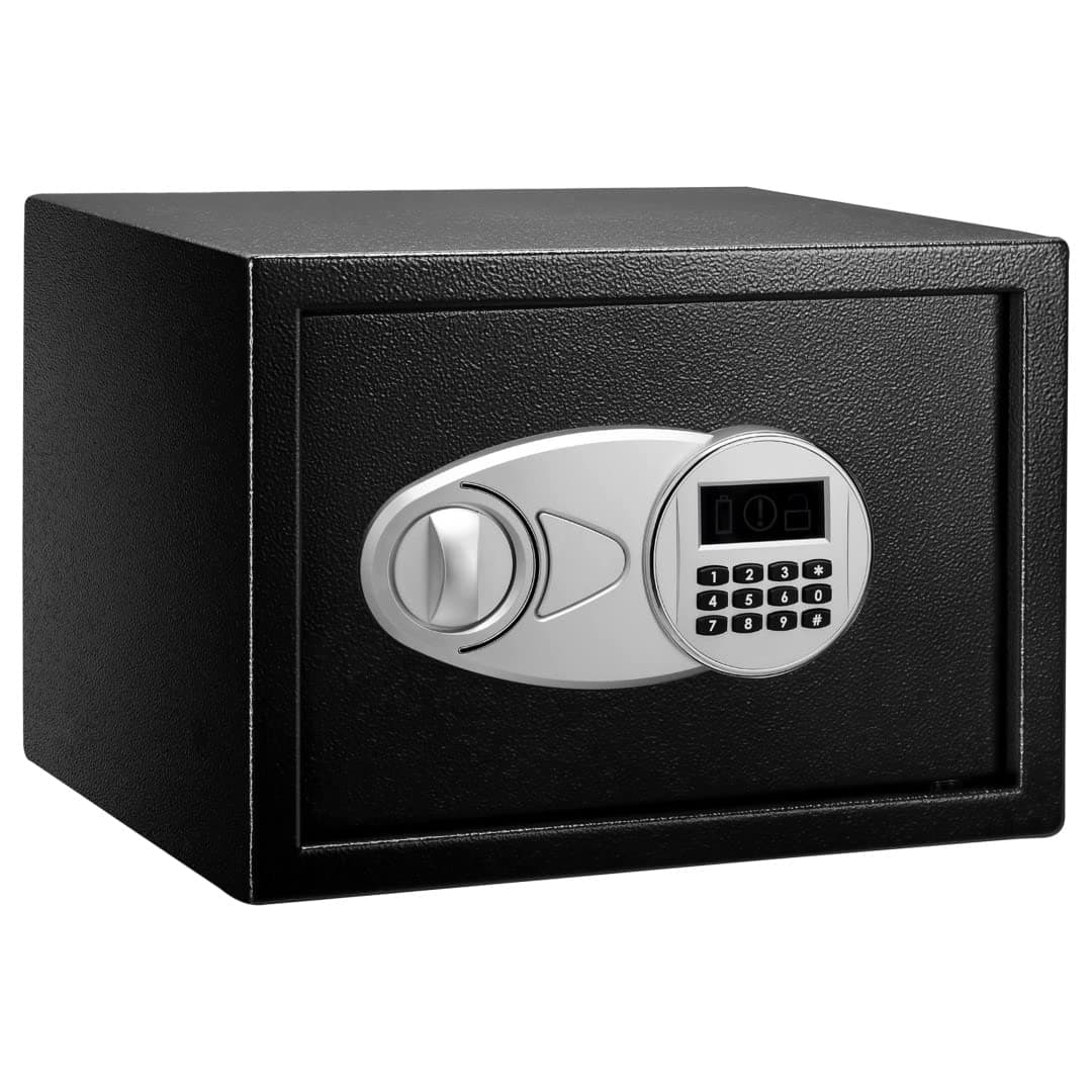Amazon Basics Steel Security Safe with Digital Keypad - Secure Money, Cash, Jewelry, ID Documents, 14 Litres, 35cm W x 25cm D x 25cm H, Black