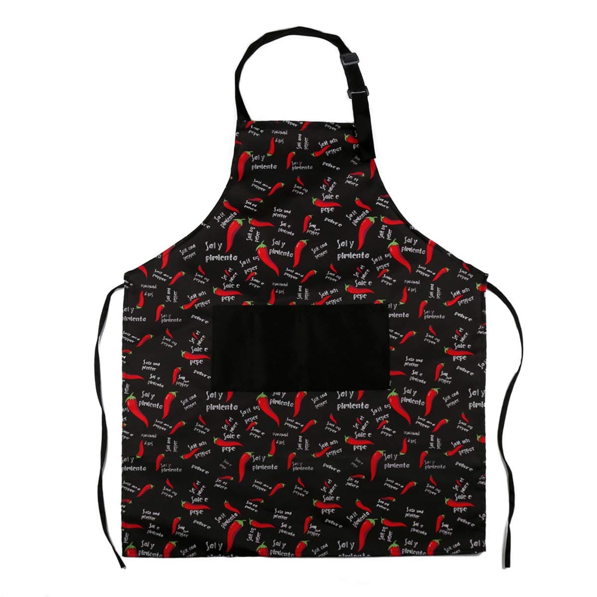 Adjustable Bib Apron with Pockets - Unisex Chili Pepper Apron - Adjustable Neck Strap - Extra Long Ties (33 x 27 inches) - Flying Frog