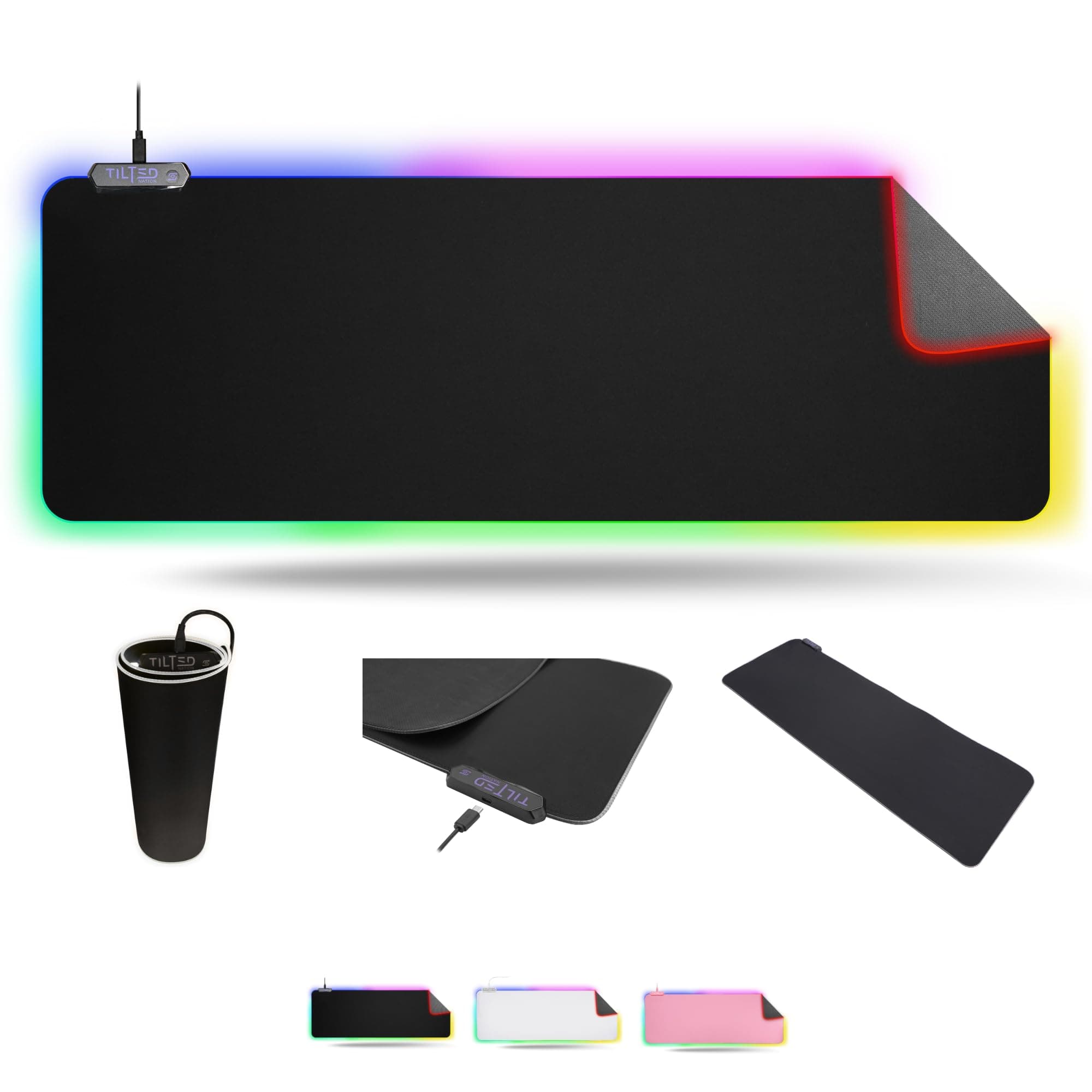 Tilted Nation RGB Gaming Mouse Pad Large - LED Extended Mousepad Desk Mat with 8 Adjustable Light Modes - Computer Mouse and Keyboard Pad - Non Slip Rubber Base, Easy to Clean Water Proof Surface