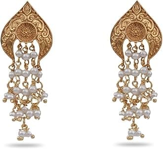 TARINIKA Antique Gold-Plated Indian Drop Earrings for Women Brass CZ Pearl Desi Jewelry Wedding Jewelry Ethnic Occasion Gift for Her
