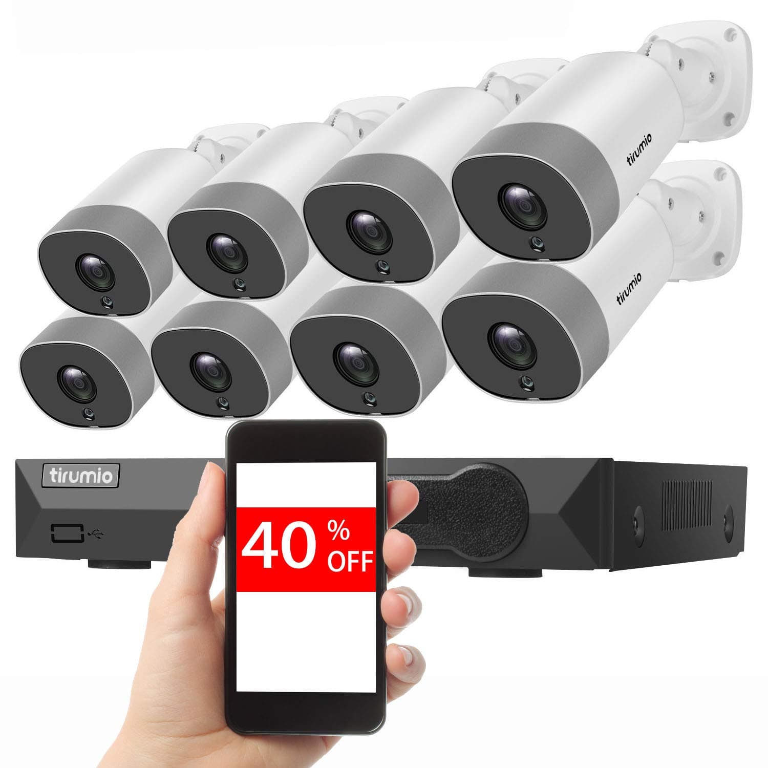 PoE Security Camera System,TIRUMIO 8CH 5MP(2.5x1080P) Wired Home Surveillance PoE NVR System with 8pcs 5MP Super HD Outdoor Cameras,IP67 Weatherproof,100ft Night Vision,Motion Detect,No Hard Drive