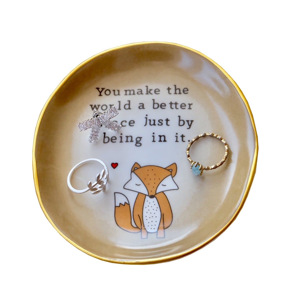 Gift for Mom, Fox Ring Dish Holder-"You make the world a better place just being in it", Gifts for Women Mother's Day Birthday Christmas, Mom Gifts for Birthday , Perfect Present for Mothers