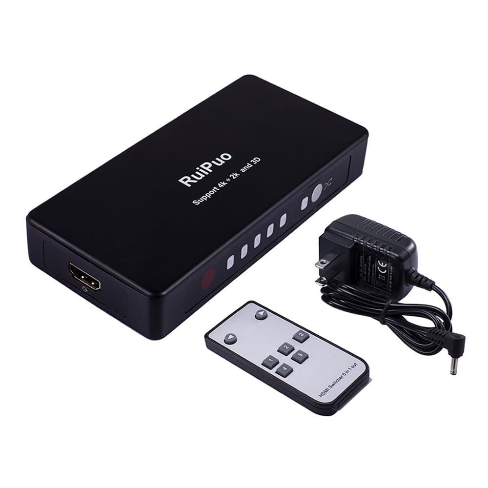 RuiPuo Hdmi Switch 4k, 5 in 1 Automatic HDMI Switcher with IR Remote Controlle