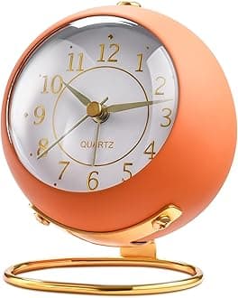 Analog Alarm Clocks,Retro Backlight Cute Simple Design Small Desk Clock with Night Light,Silent Non-Ticking,Battery Powered,for Kids,Bedroom,Travel,Kitchen,Bedside Desktop. (Orange)