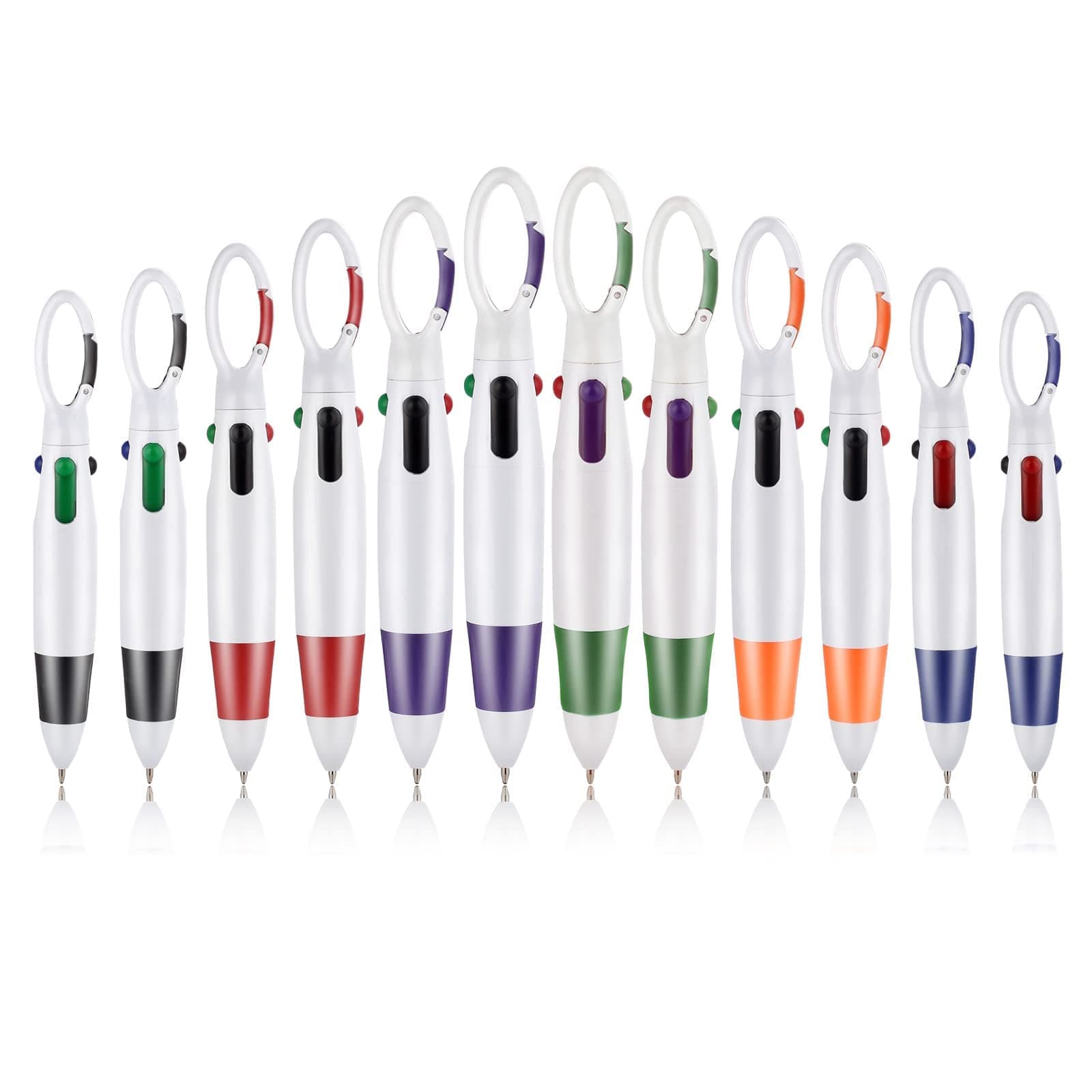 Multicolor Ballpoint Pen, Retractable Shuttle Pens, 4-in-1 Pens 12 Counts, 1.0mm With Carabiner Clip for Office School Supplies Students Adults Kids