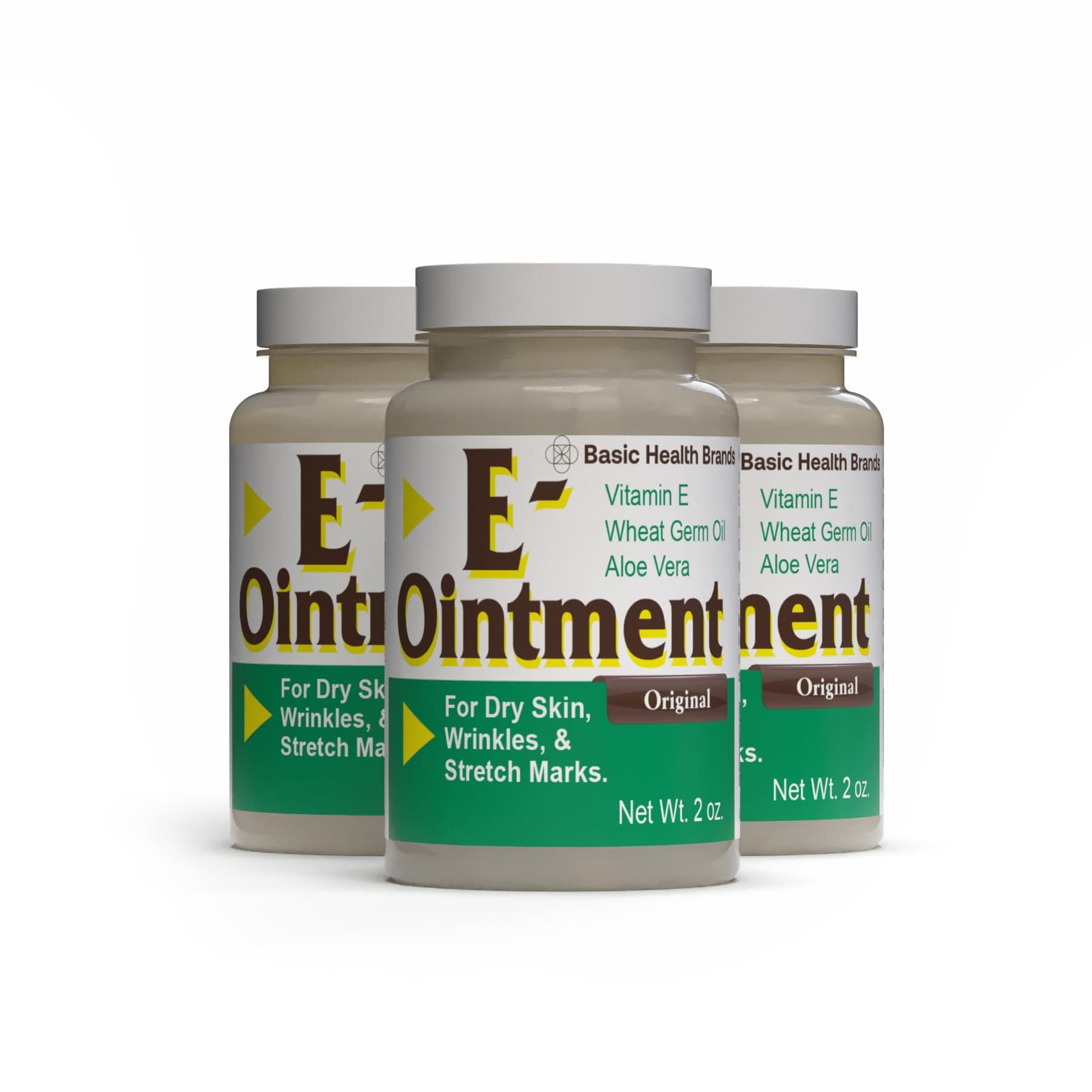 Basic Organics - Basic Brands - Vitamin E Ointment - 2 oz - Moisture Enhancing - Can Help Reduce Appearance of Scars, Stretch Marks, Fine Lines & Wrinkles - Pack of 3