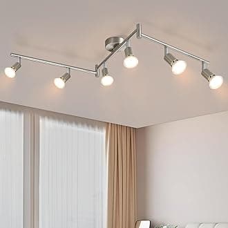 Ceiling Spotlight Light 6 Way - Ceiling Light Nickel GU10 Spot Modern Rotatable Kitchen Lights 350° Swiveling for Bedroom Living Room Kitchen Bathroom Dining Room Without Bulbs [Energy Class E]