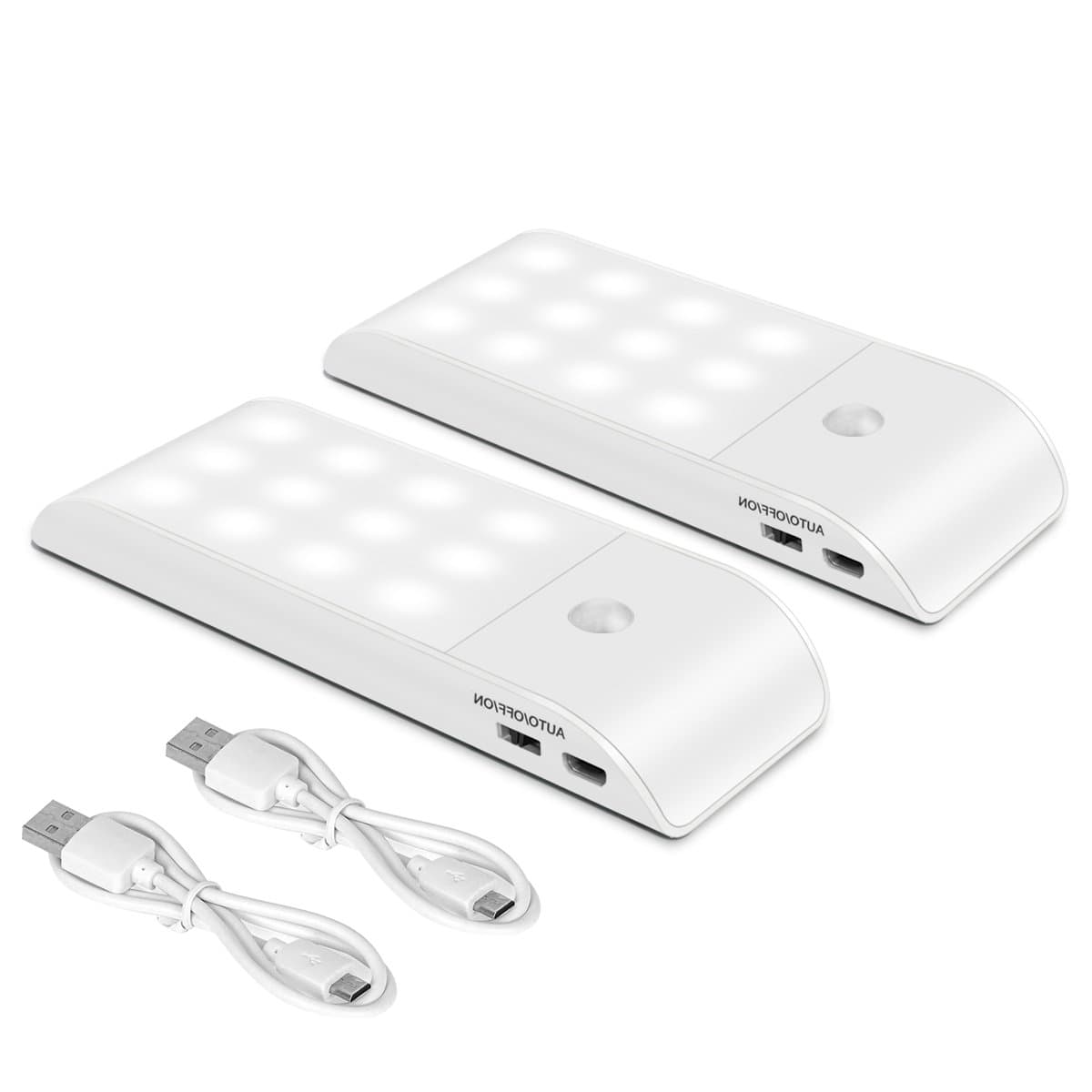 Cupboard Light, [2PCS Pure White] Wardrobe Light, Upgraded USB Rechargeable 10 LED Cupboard Light, 3 Modes PIR Floodlight with Stick-on Magnetic Strip and 3M Adhesive for Cabinet Closet [Energy Class A++]