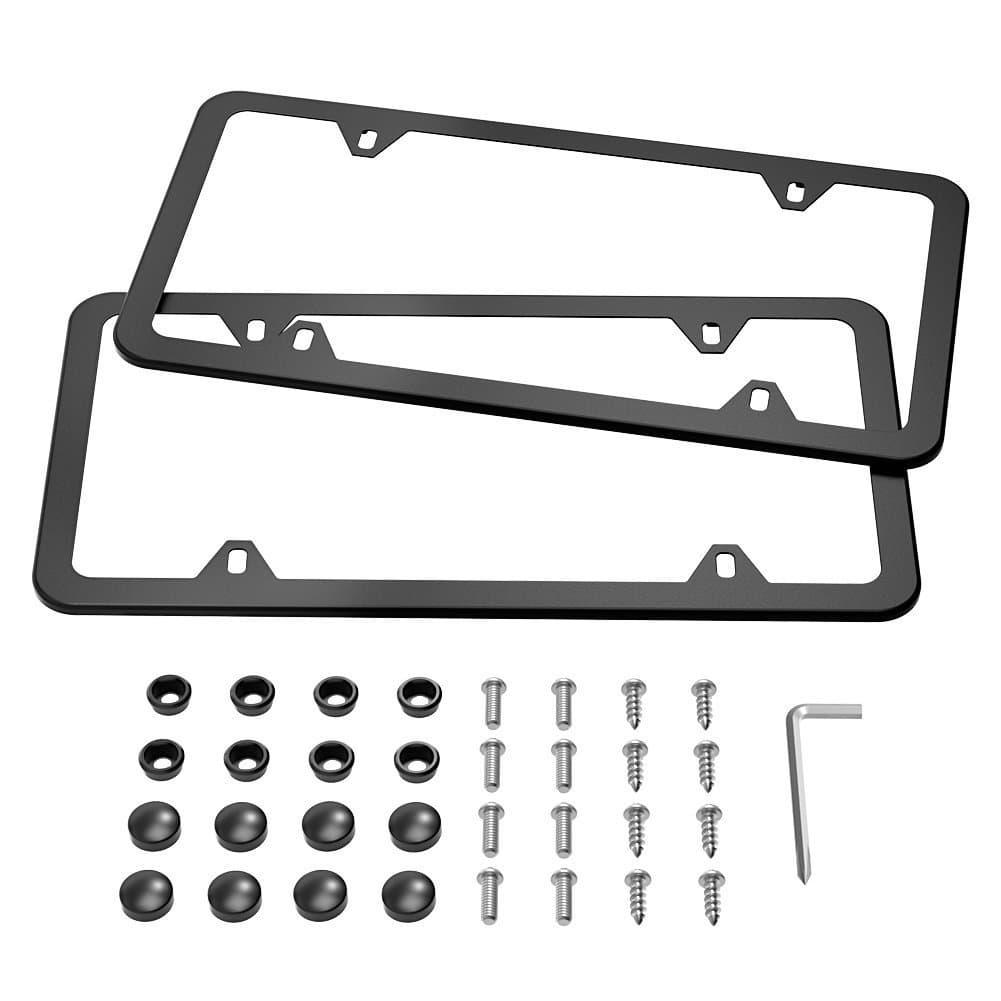 Black License Plate Frames , 2 PCS Car Licence Plate Covers with Fixed for for US Car Number Plate 4 Holes