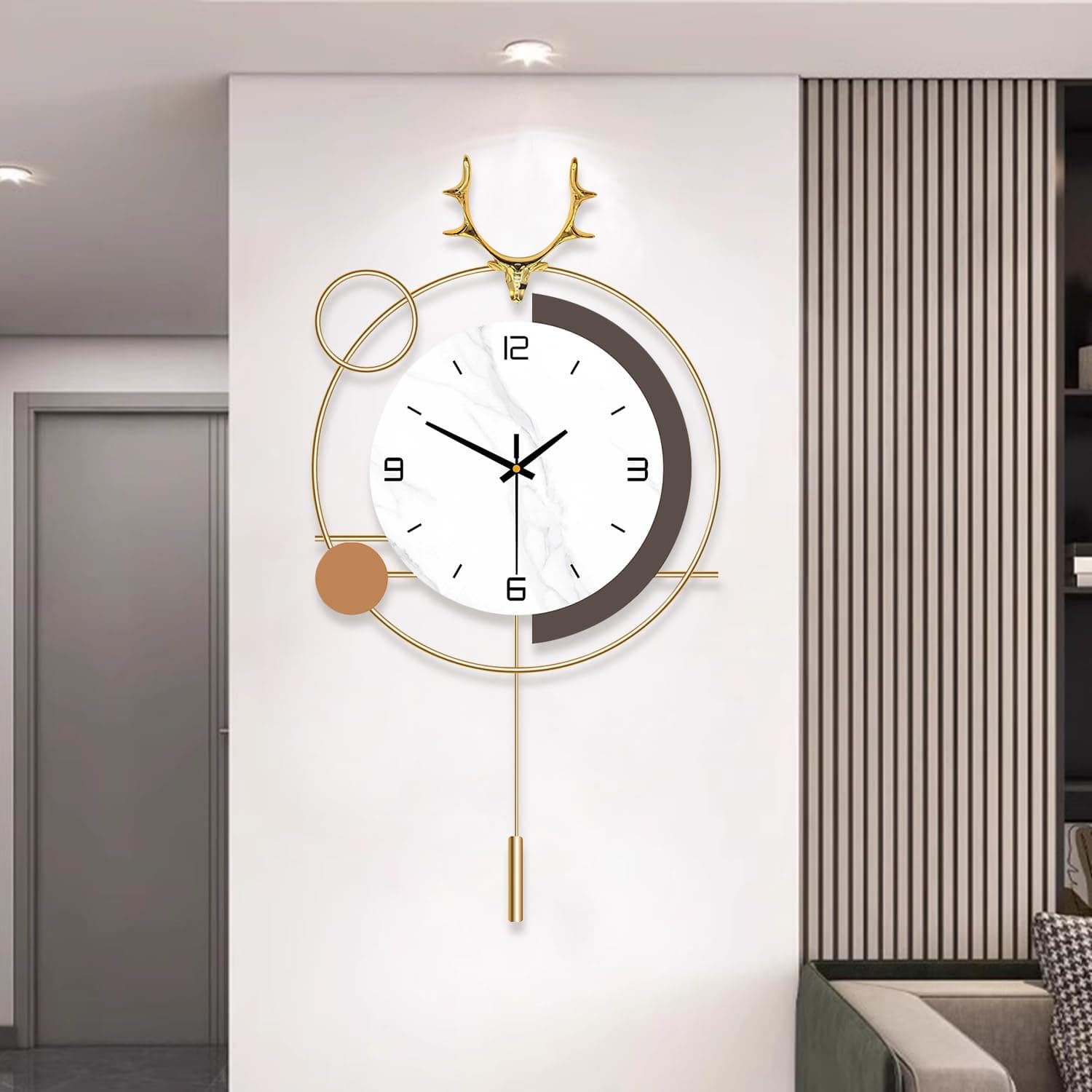 Decorative Silent Quartz Wall Clock with Pendulum, Battery Operated, Large 13x25inch for Living Room, Kitchen, Home, Bathroom, Bedroom Wall Decor