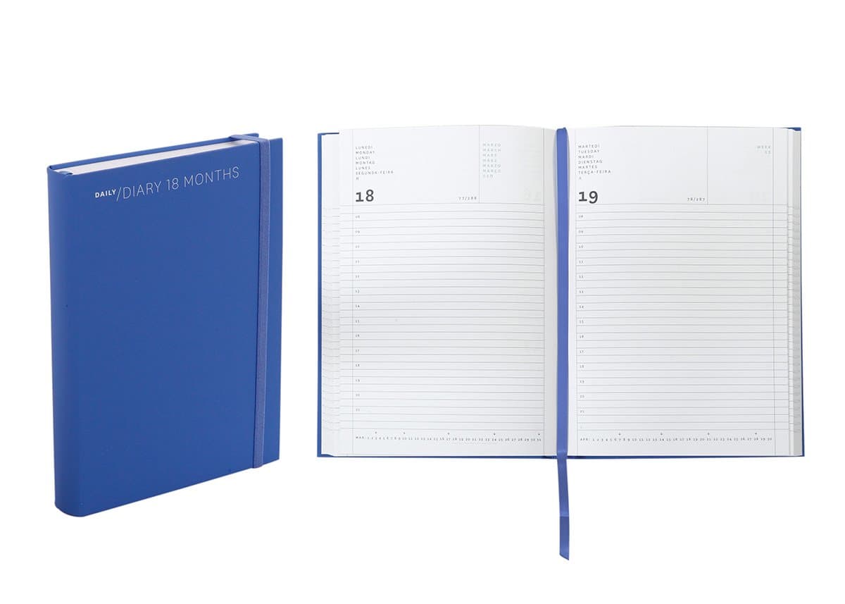 Nava page per day diary, 18 months, 15 cm x 21 cm (5.9”x8.3”), blue.