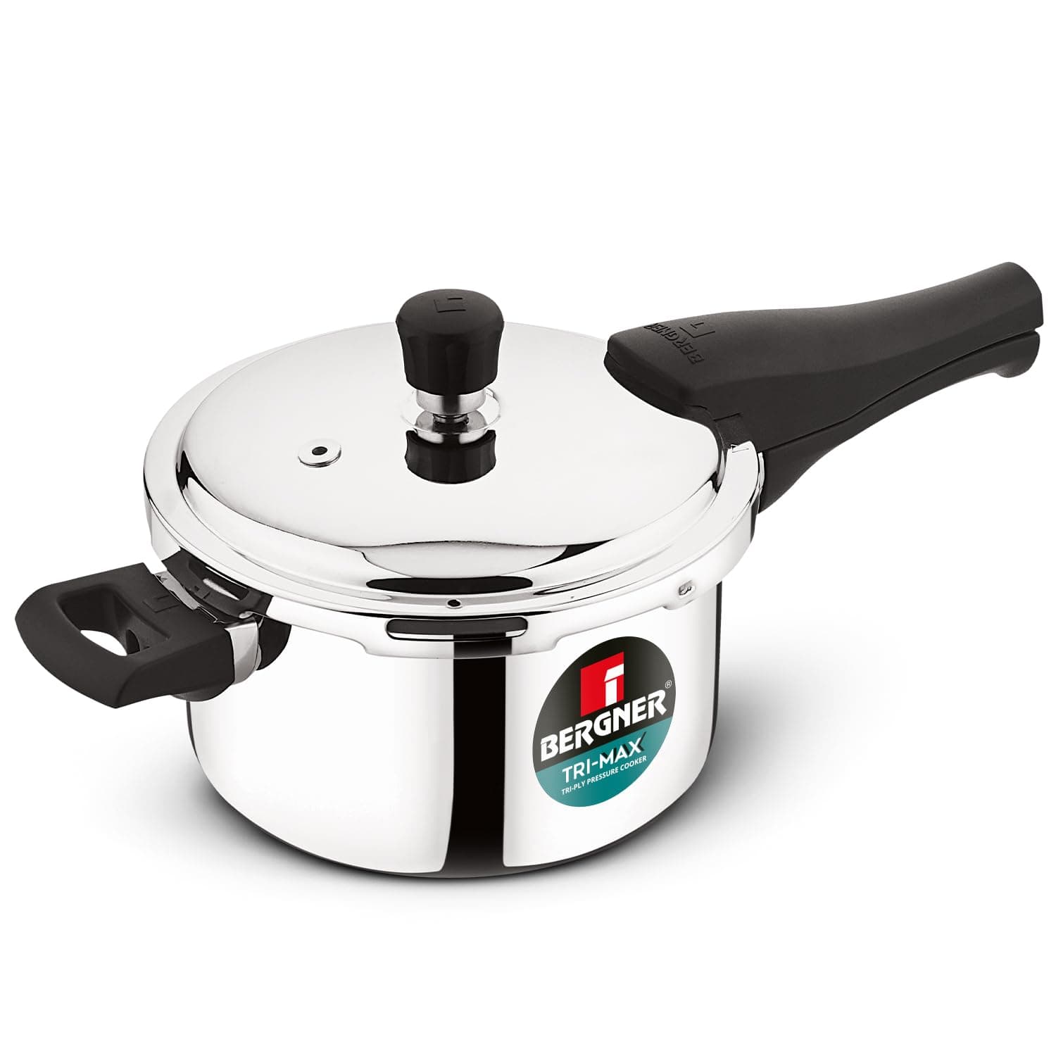 Bergner Tri-Max 6.5 Litres Triply Outer Lid Pressure Cooker, Triply Body, Healthy Cooking, Durable Bakelite Handle, Safety Valve, Measuring Scale Inside, ISI Certified - Induction and Gas Stove Ready