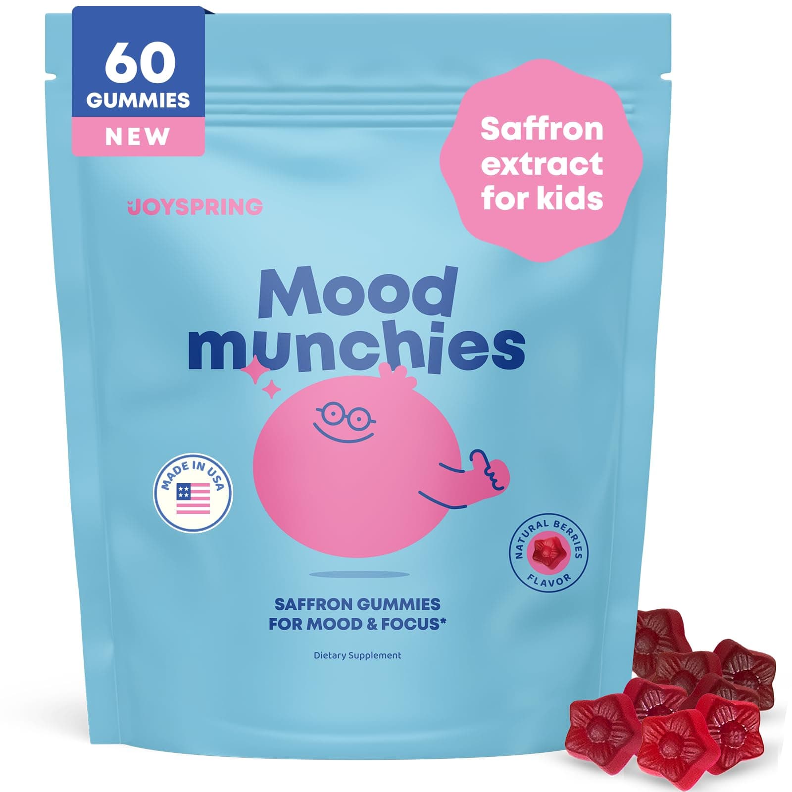 JoySpring Saffron Gummies for Kids | Saffron Extract with GABA Supplements Provides Mood Support and Calms Temper Tantrums | Sugar-Free Gummies