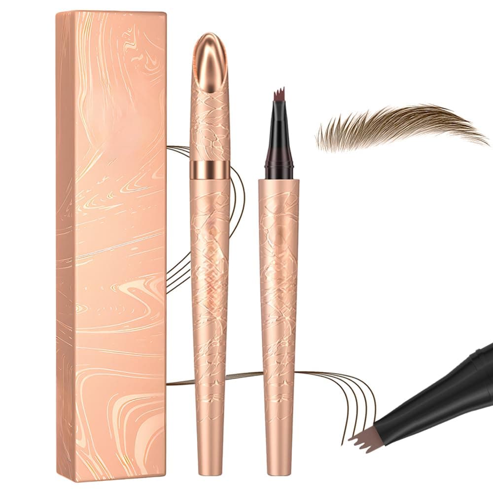 Microblading Eyebrow Pen, 2024 New Waterproof Microblading Eyebrow Pencil with 4 Tip Eye Brow Pen, Natural Eyebrow Makeup Fine Stroke Magic Eyebrow Pencil Stay on All Day (Light Brown)
