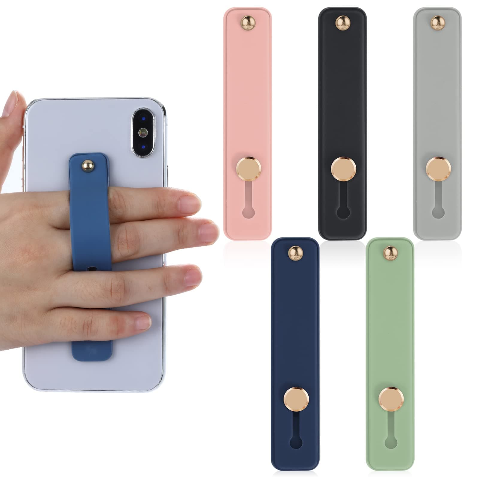 Molain Phone Loop Finger Holder, 5 Pcs Phone Grip Finger Cellphone Grip Silicone Strap Telescopic Cellphone Holder for All Smartphones (5 Colors)