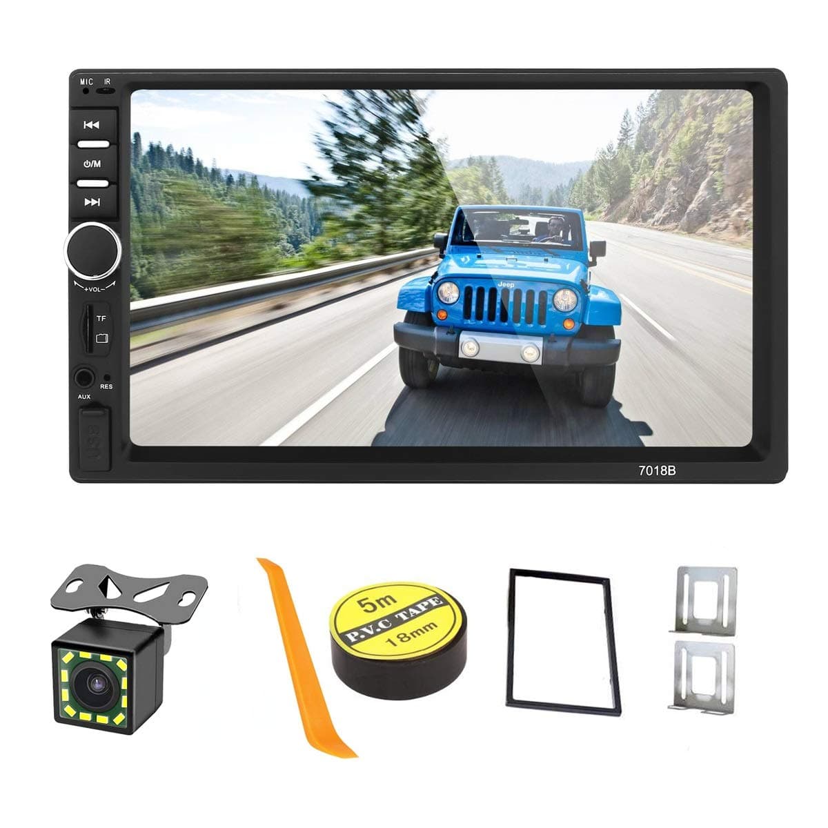 Double Din Car Stereo with Bluetooth & Rear-View Camera：7 inch Touch Screen car Radio Support USB/AUX/FM & Phone Mirror Link