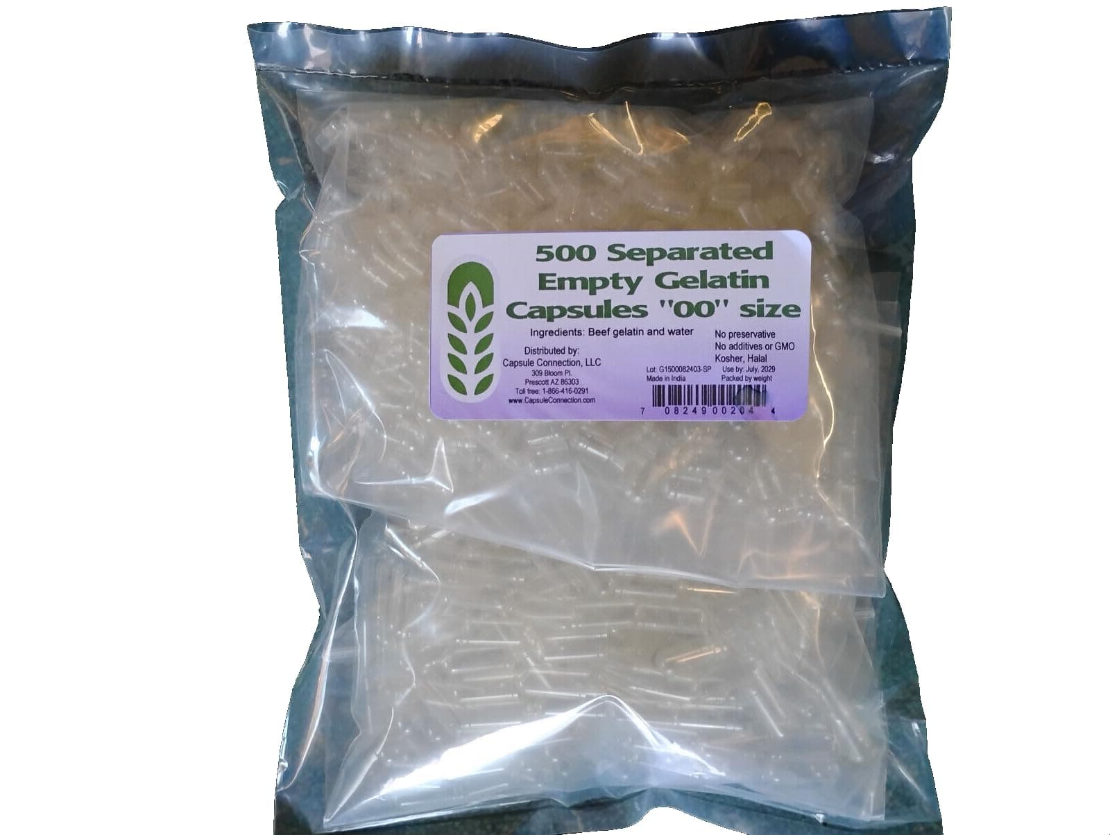 Capsule Connection 500 Separated Empty Gelatin Capsules, 00" Size, 500 Count Bag