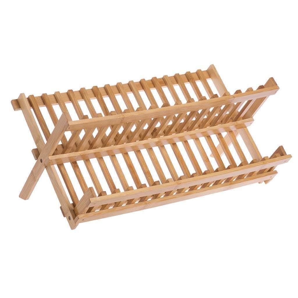 CCJW Dish Rack, Folding Solid Wood Household Dish Plate Chopsticks Drain Rack Countertop Dormitory Tableware Storage Box Kitchen Rack
