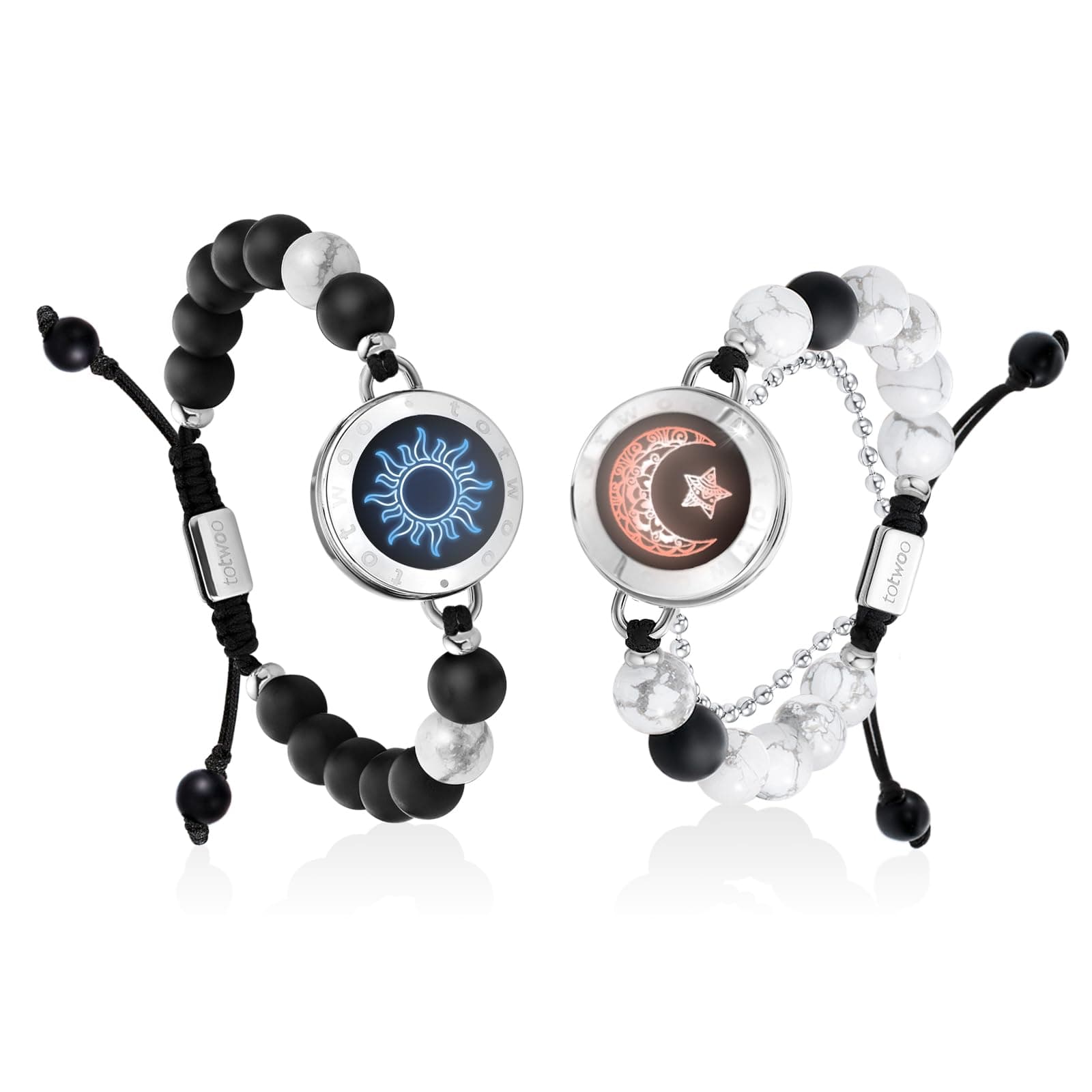 TOTWOO Long Distance Touch Bracelets for Couples, Smart Light up & Vibration Love Jewelry, Healing Stone Bracelet | Valentines Day Gifts for Him Her Women Men, One-to-One Bluetooth Pairing via App