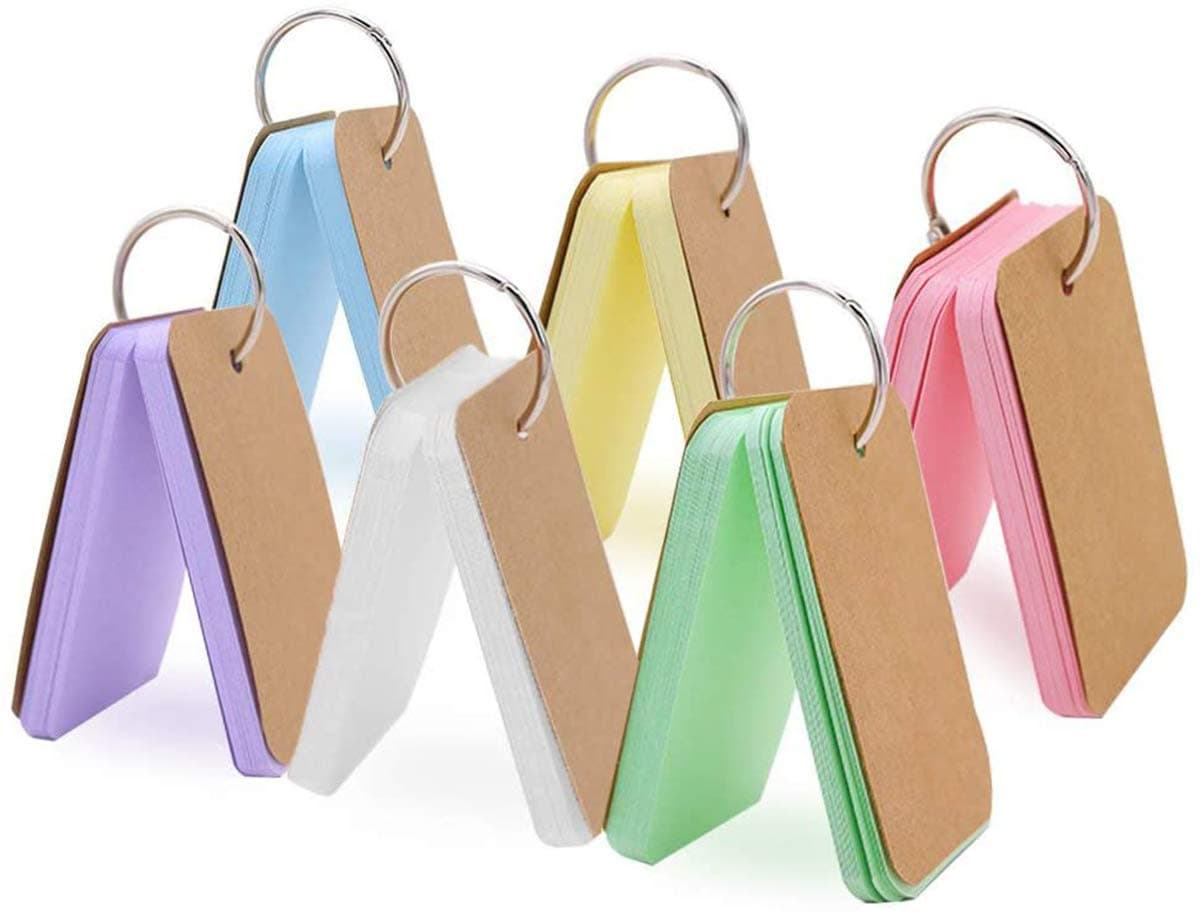 Easy Flip Flash Cards, DELFINO Notepad Revision Cards, Mini Notebooks, with Binder Ring Multicolor Kraft Paper Scratch, Index Cards, DIY Greeting Card, Bookmark - 5.5 x 9 cm, 6 Pack, 6 Colors