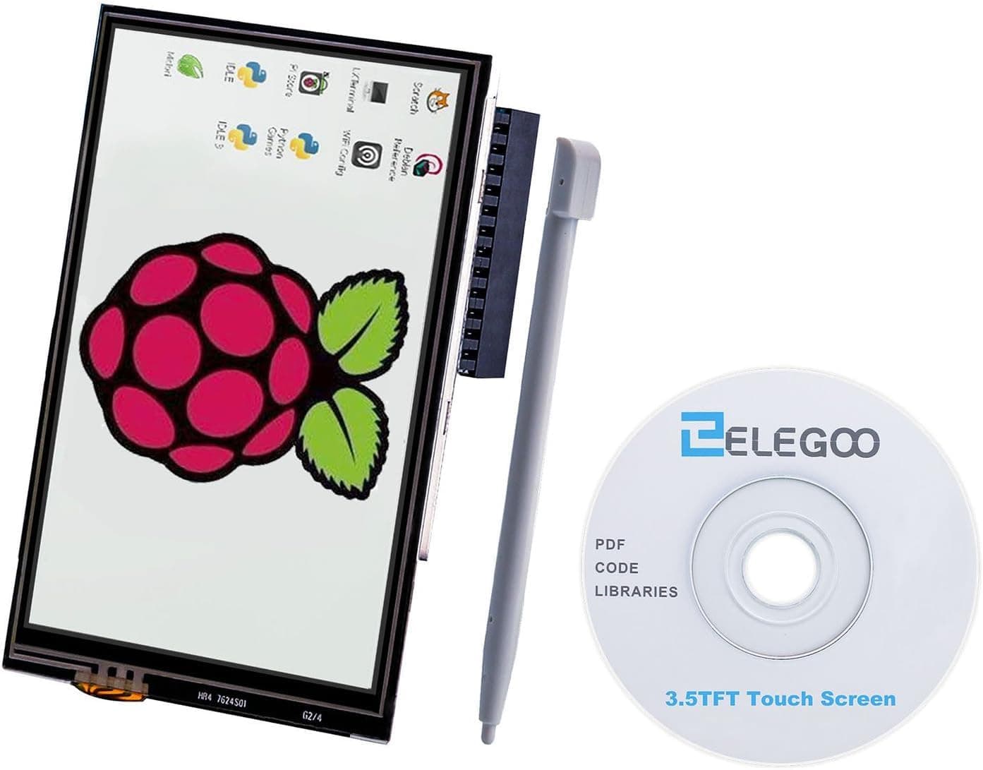 ELEGOO 3.5 Inch LCD Raspberry Pi Touch Screen, 480x320 TFT Display for Raspberry Pi A, A+, B, B+, 2B, 3B, 3B+,3A+,4B, 5B, Zero, Zero W, and Zero 2 W, SPl interface with Touch Pen SC06