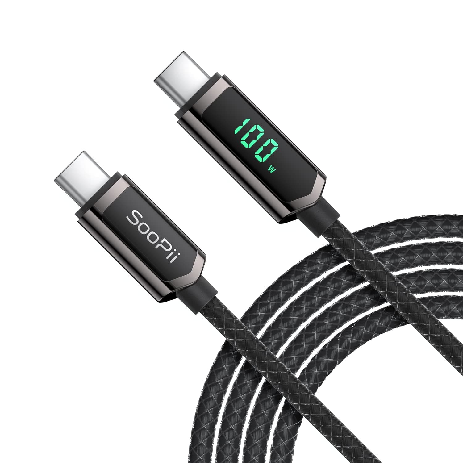 - SOOPII 100W USB C to USB C Cable, 4FT Nylon Braided Type-C Cable, PD Fast Charging Cable with LED Display for lPhone 15/15 Pro/15 Plus/15 Pro Max, MacBook Pro, Samsung Galaxy S22/S10, Pixel, LG