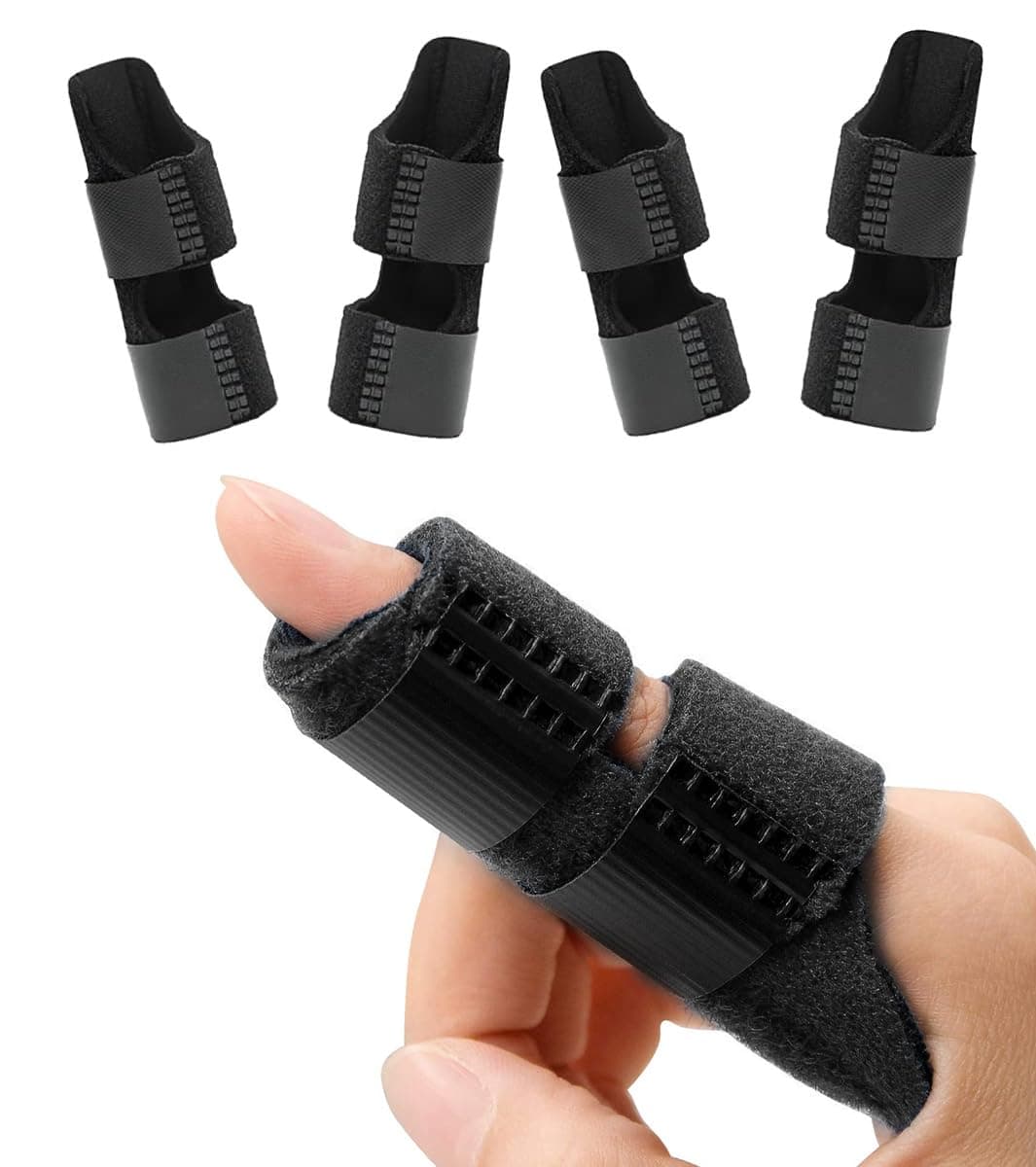 4PCS Adjustable Finger Splint for Pain Relief, Trigger Finger Splint Finger Brace Fits Middle, Index, and Ring Finger, Left or Right Hand, Black