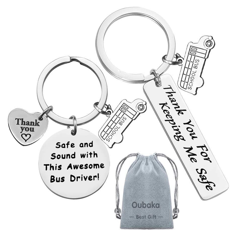 Oubaka Bus Driver Keychain Gift,Bus Driver Appreciation Gift Bus Driver Thank You Gift Safe and Sound with This Awesome Bus Driver! & Thank You For Keeping Me Safe