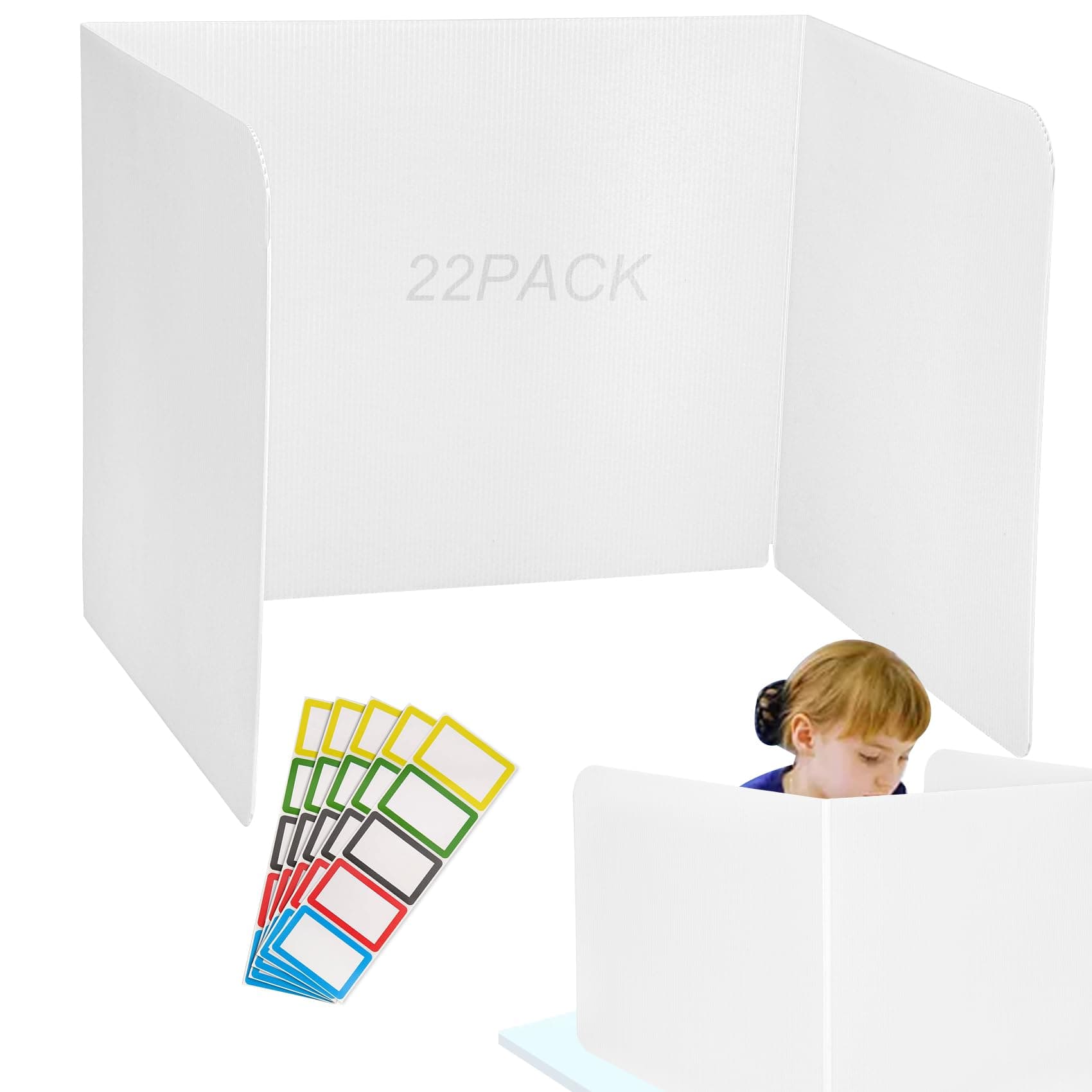 Privacy Shields 22 Pack,Privacy Boards for Student Desk,Easy to Clean Plastic Privacy folders Can be Used for School Study,Office and Other Places,with 25 Colorful Name Labels,14x17x14in