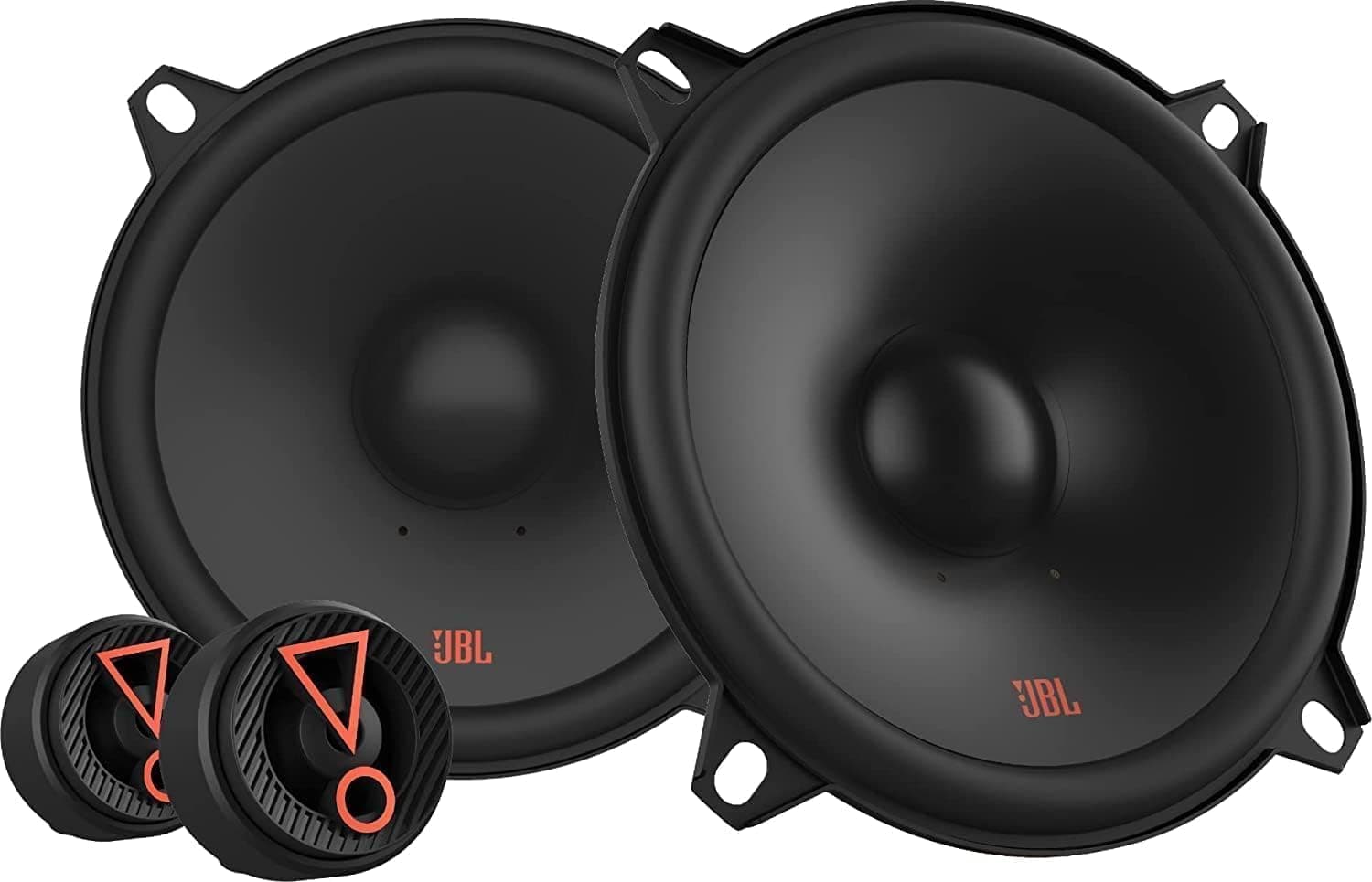 JBL Stage3 507CF 5.25 inch 2-way car component speakers with 45 W RMS and 270 W Peak, 90 dB sensitivity, 3 Ohm, Plus One woofer, edge-driven tweeters, external crossovers included