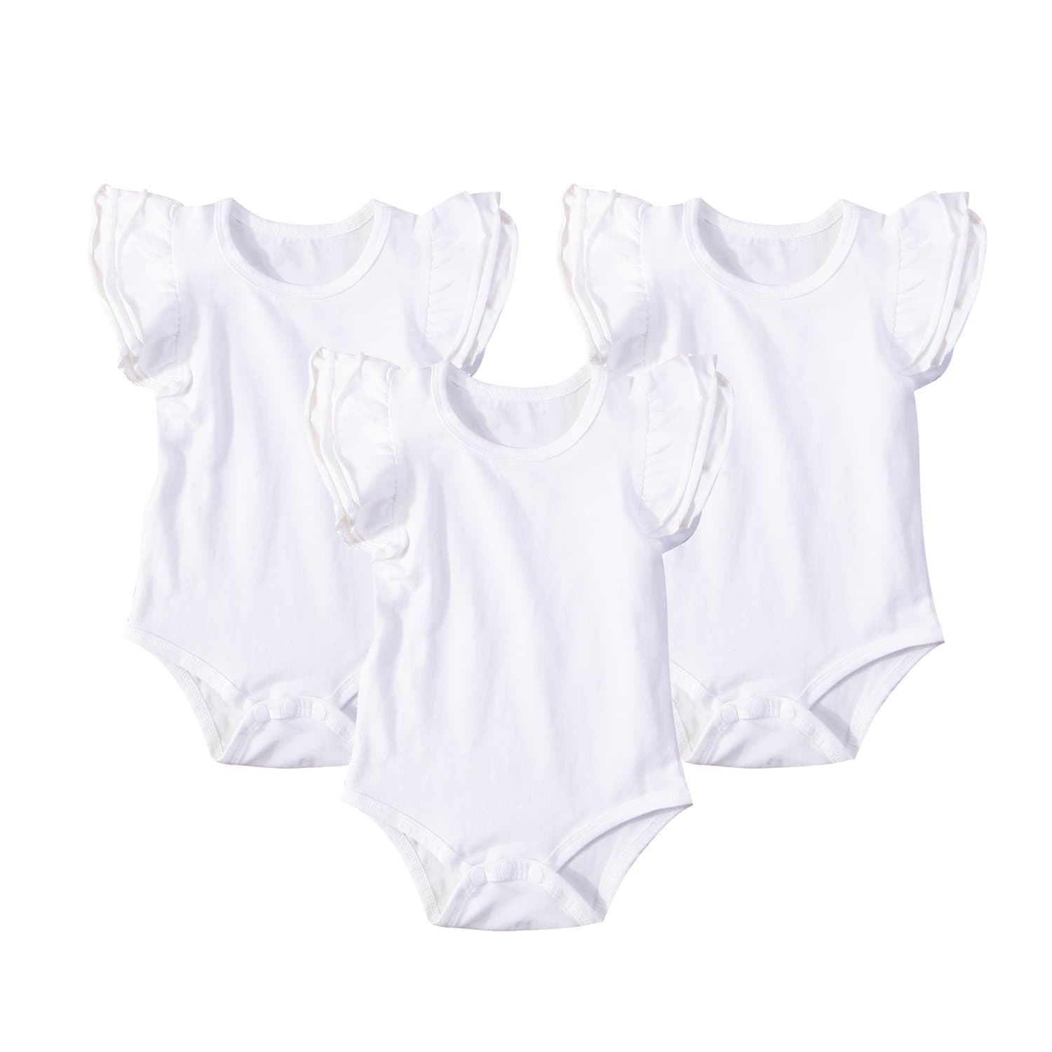 Infant Baby Girls Basic 3-5-8-Pack Ruffle Short Sleeve Cotton Bodysuits