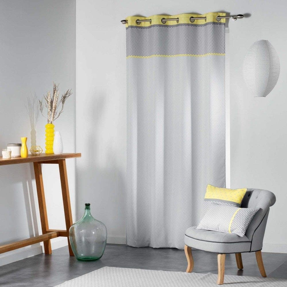 L3C Matik Printed Geometric Unlined Eyelet Ring Top Curtain Panel - Grey & Yellow (55" Wide x 102" Drop (140 x 260cm))