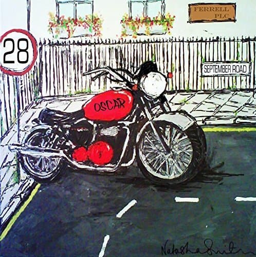 14" x 14" A Custom Fine Art Print on Canvas - With Your Name and Birthday - Red Motorbike - Special Birthday or Graduation Gift