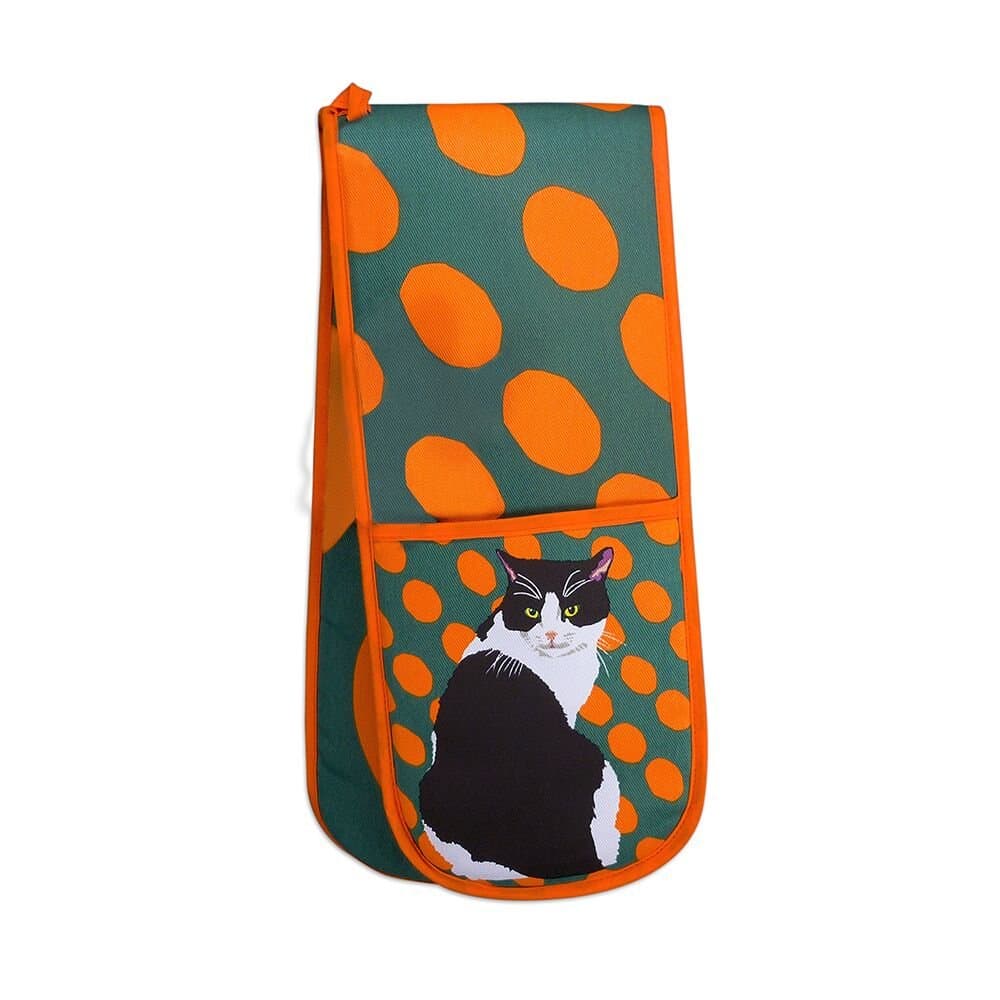 Black and White Cat Double Oven Gloves