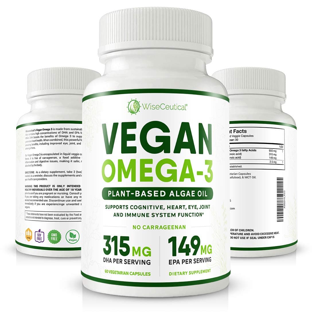 Vegan-Friendly Omega 3 from Marine Algae with Powerful DHA and EPA | Better Absorption Than Fish Oil | Promotes Healthy Heart and Mind | Supports Joints Health and Overall Well-Being | No Carrageenan